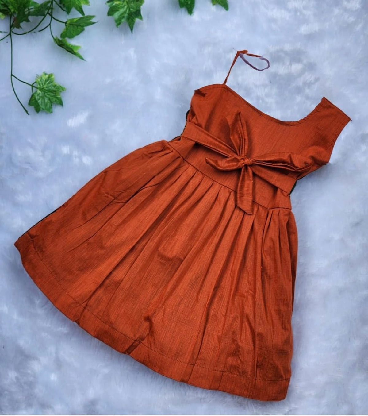 BABY GIRL KALYANI COTTON FLOWER KNOT FROCK - KESHARI