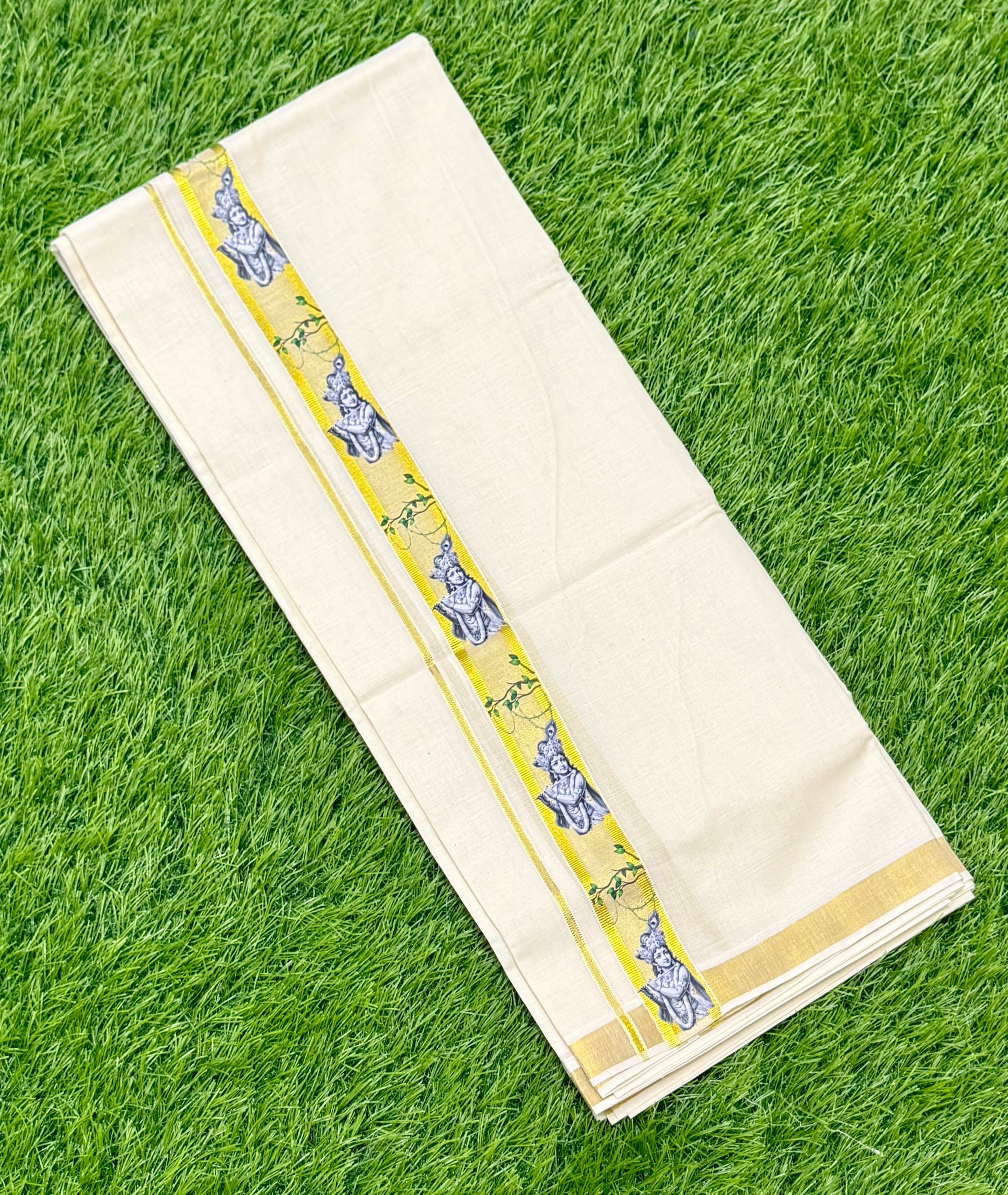 PREMIUM GOLDEN KASAVU PRINTED DOUBLE MUNDU