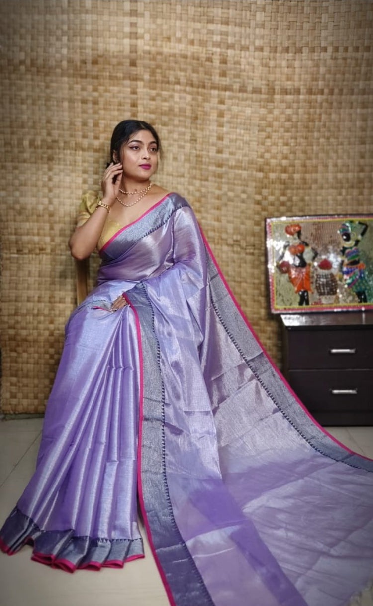 TRENDING TISSUE HANDLOOM SAREE - LAVENDER