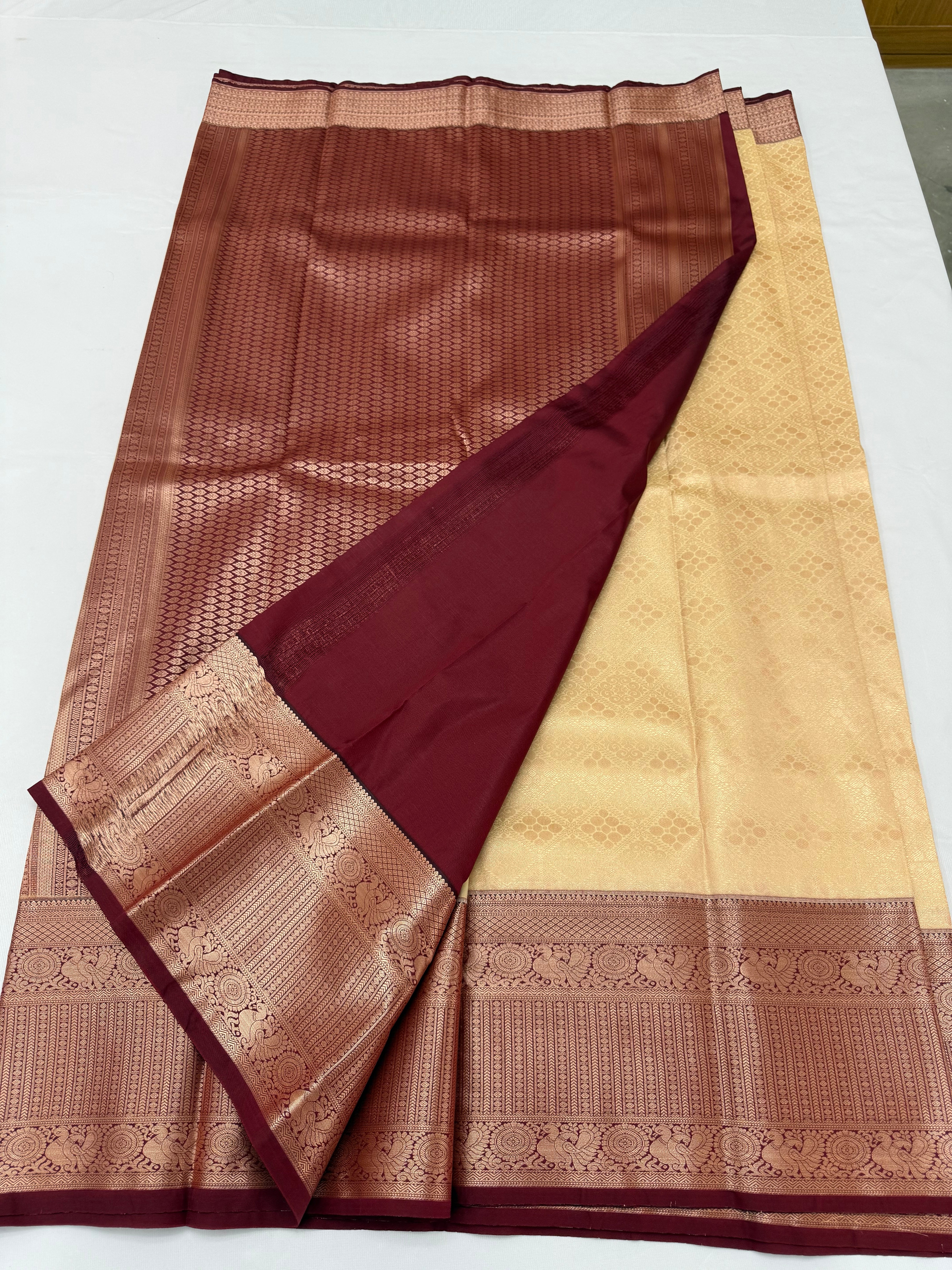 PREMIUM SEMI BROCADE SILK SAREE - CREAM