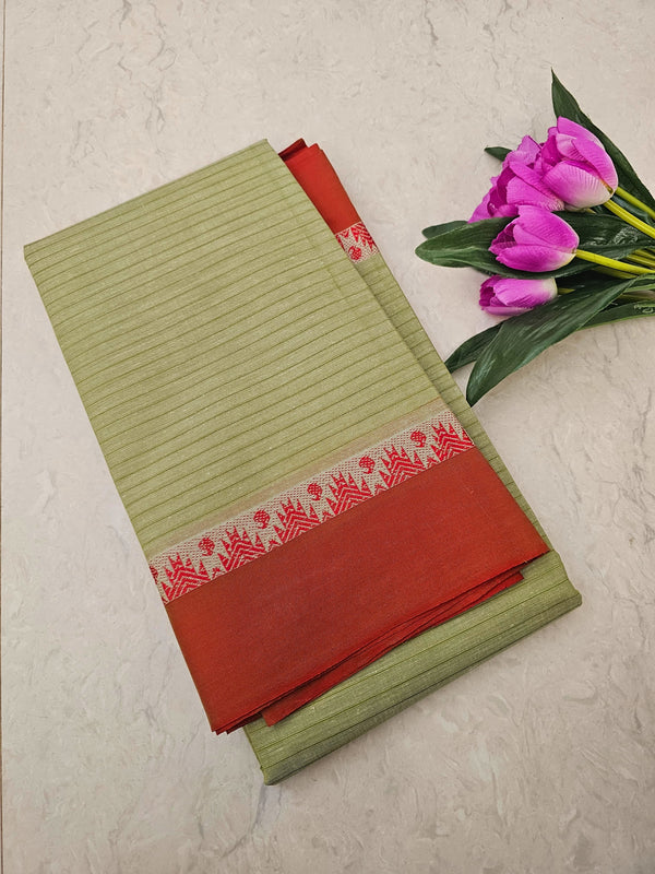 KERALA COTTON JACQUARD BORDER SAREE - OLIVE GREEN