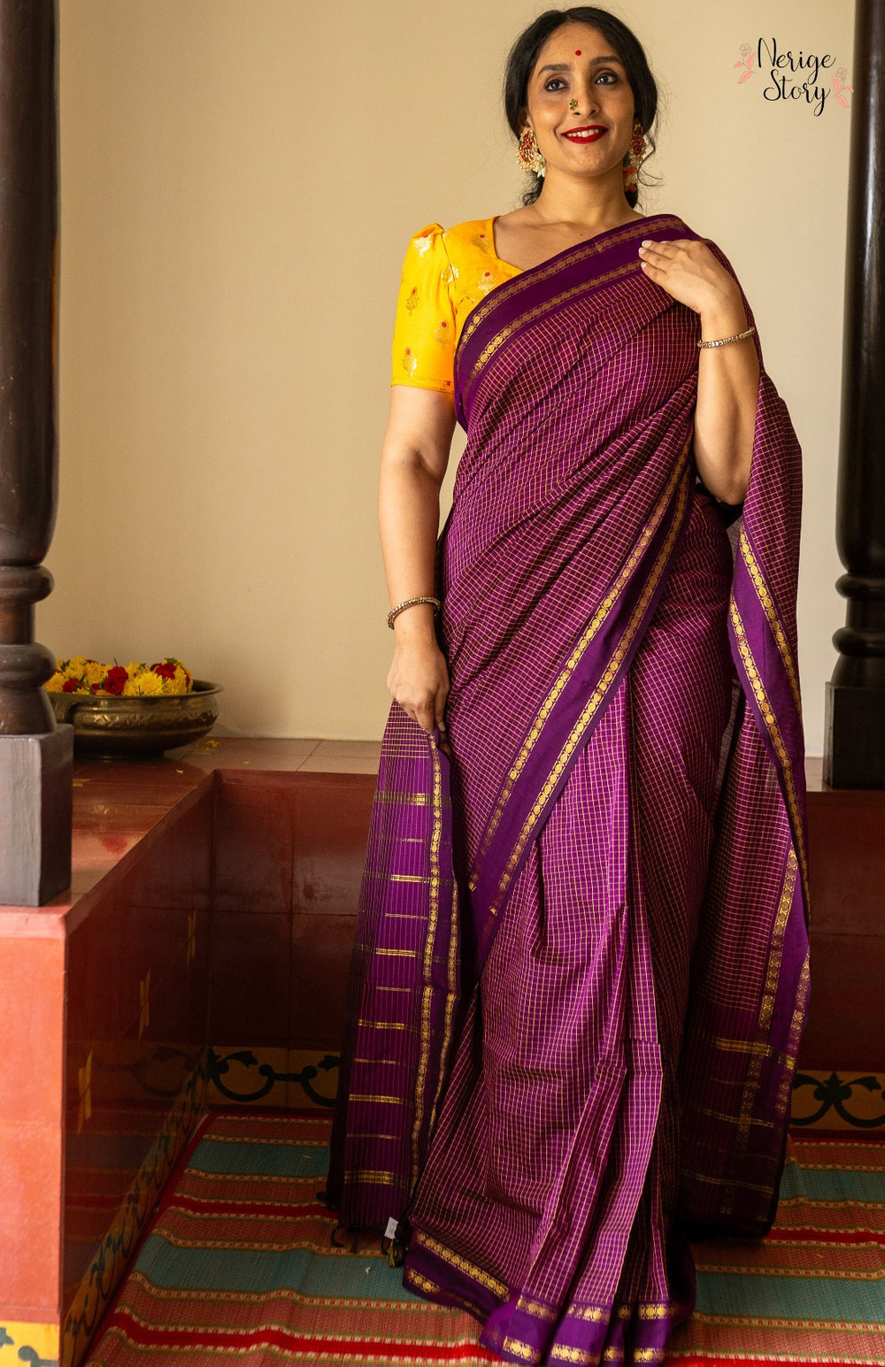 PREMIUM CHECKED COTTON SAREE - BYZANTINE