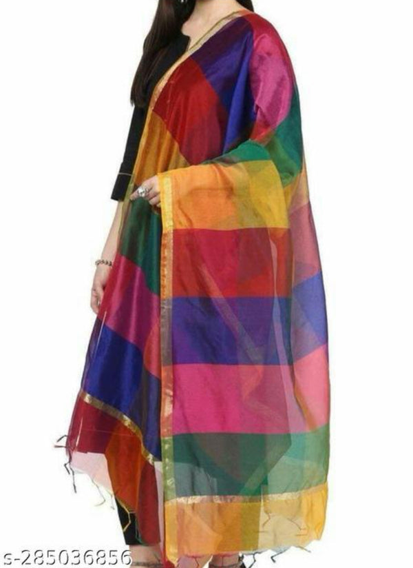 WOMEN'S CHANDERI MULTI COLOUR CHECKERED DUPATTA