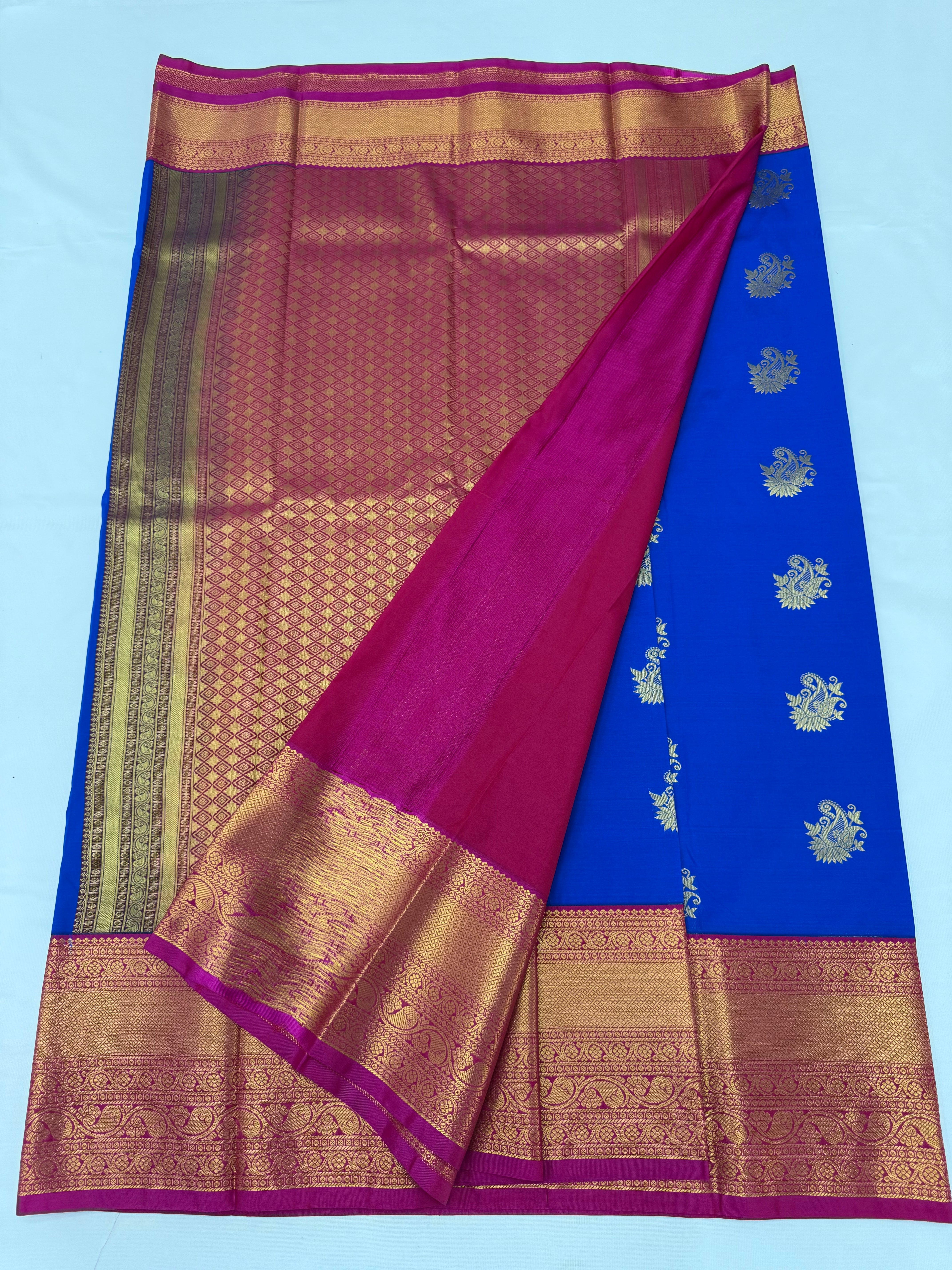 PREMIUM SEMI KANCHI SILK SAREE - TRYPAN BLUE