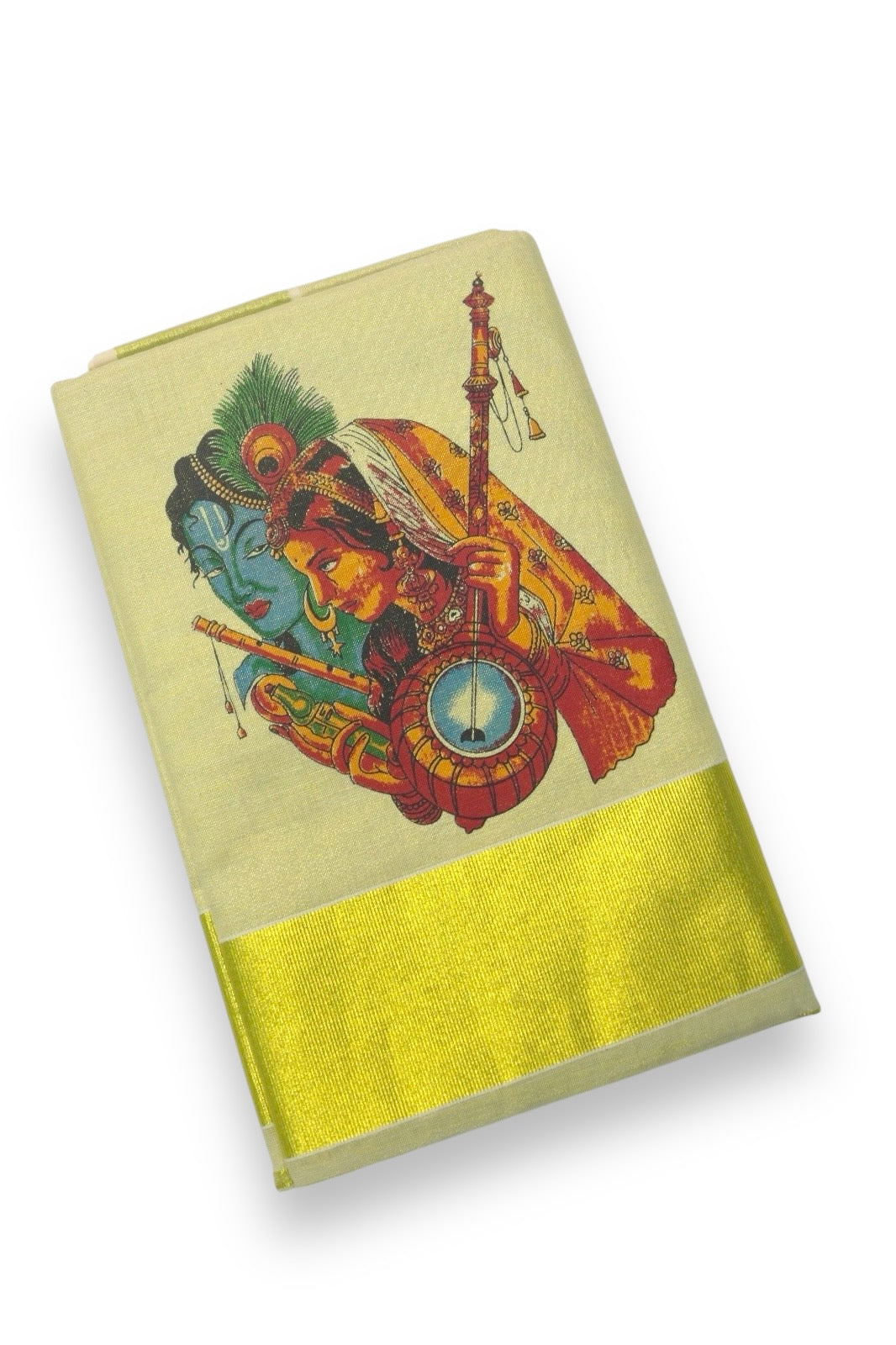 MURAL PAINTED/PRINTED KASAVU TISSUE SAREE (GOLD)