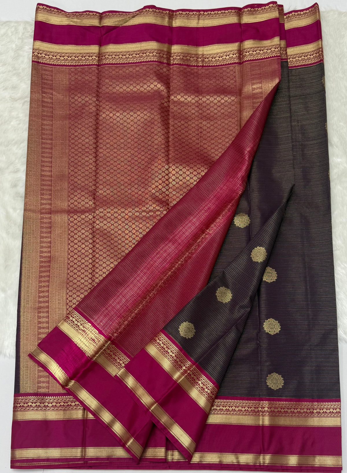 PREMIUM SEMI KANCHI SILK SAREE - EGGPLANT