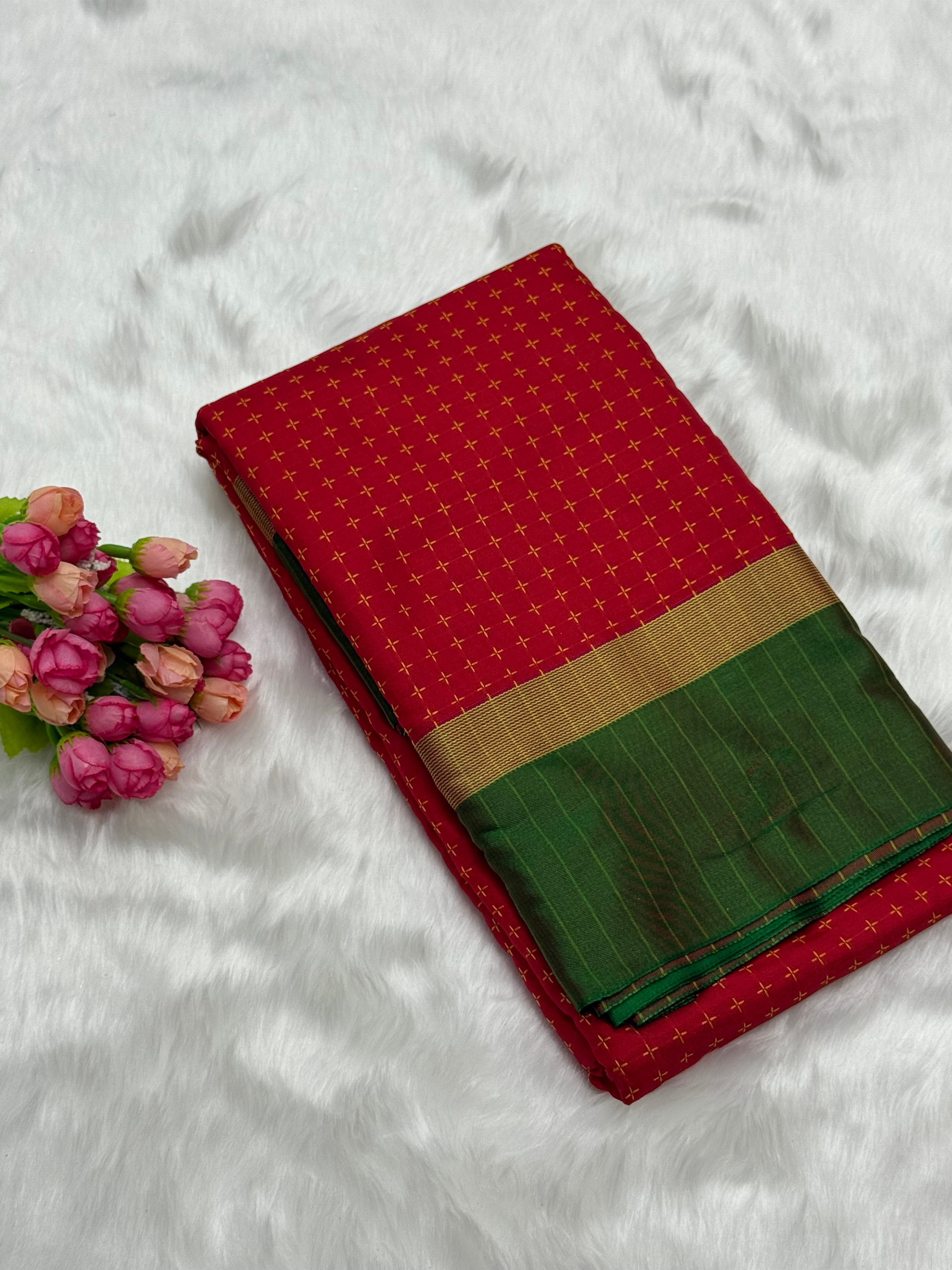 FANCY THREAD DOTED SOFT SILK SAREES - RED