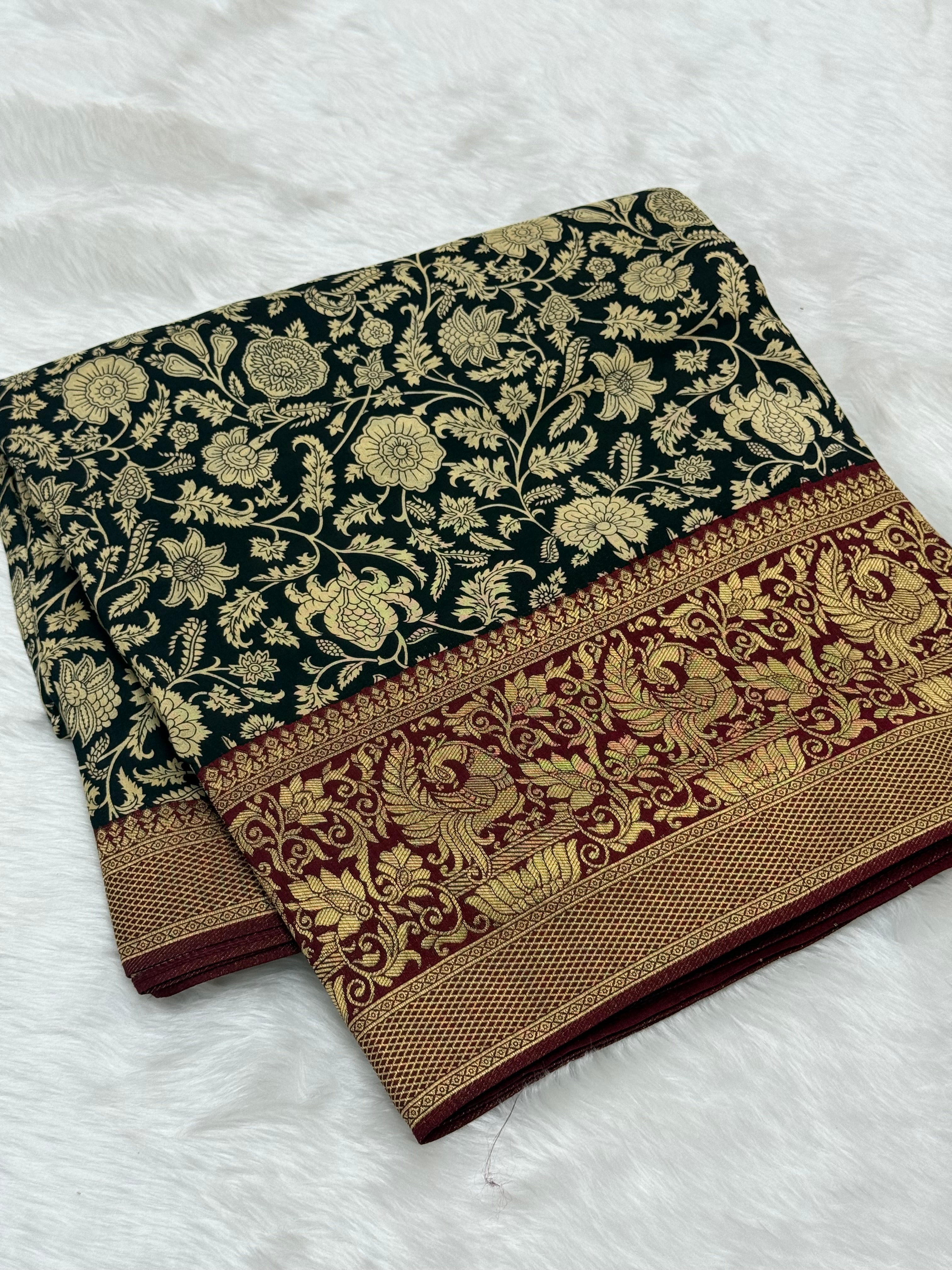 PREMIUM KALAMKARI PATTERN VISCOSE SILK SAREE - BLACK