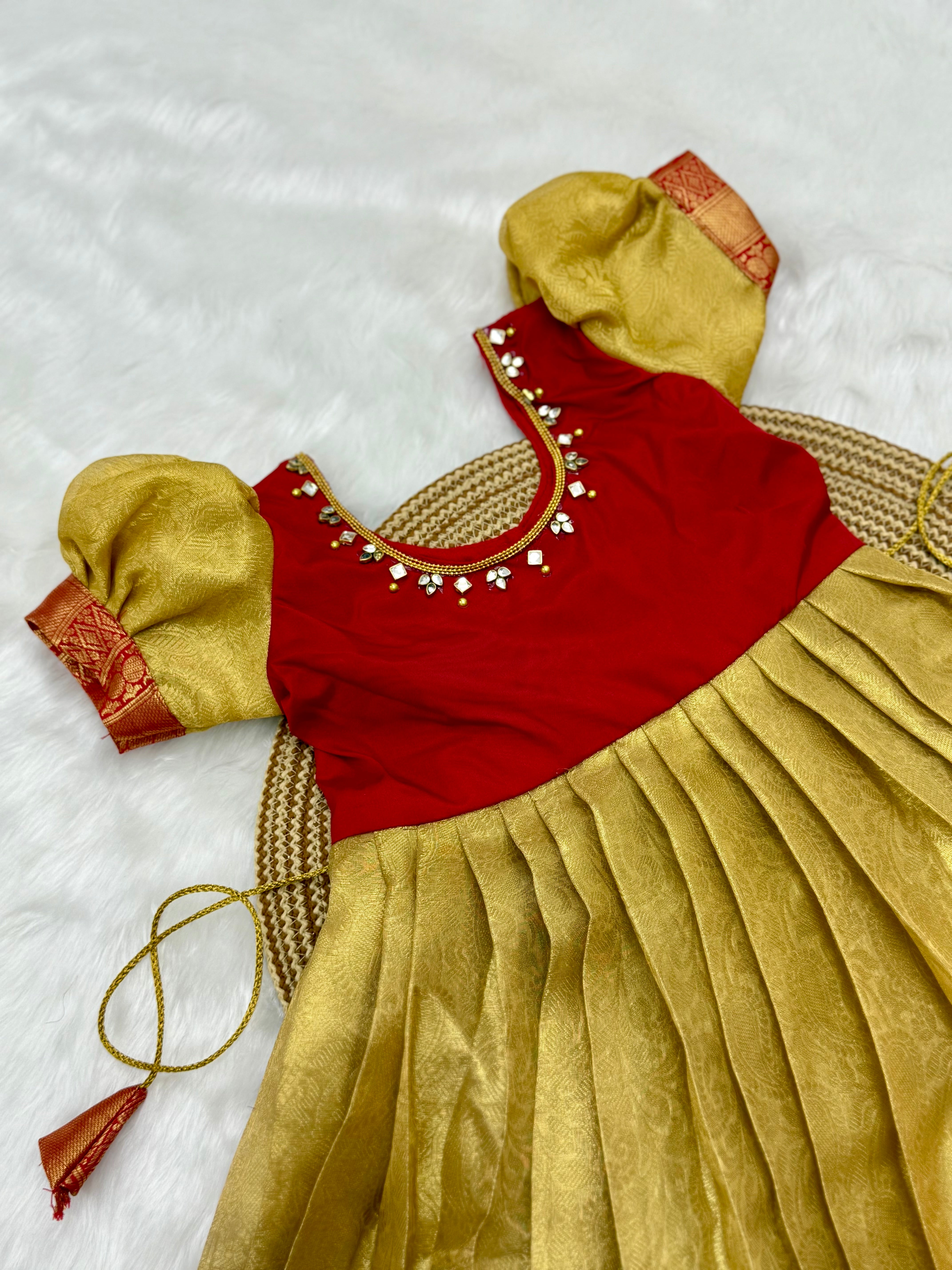 GIRL'S SILK PATTU PAVADAI WITH STONE WORK