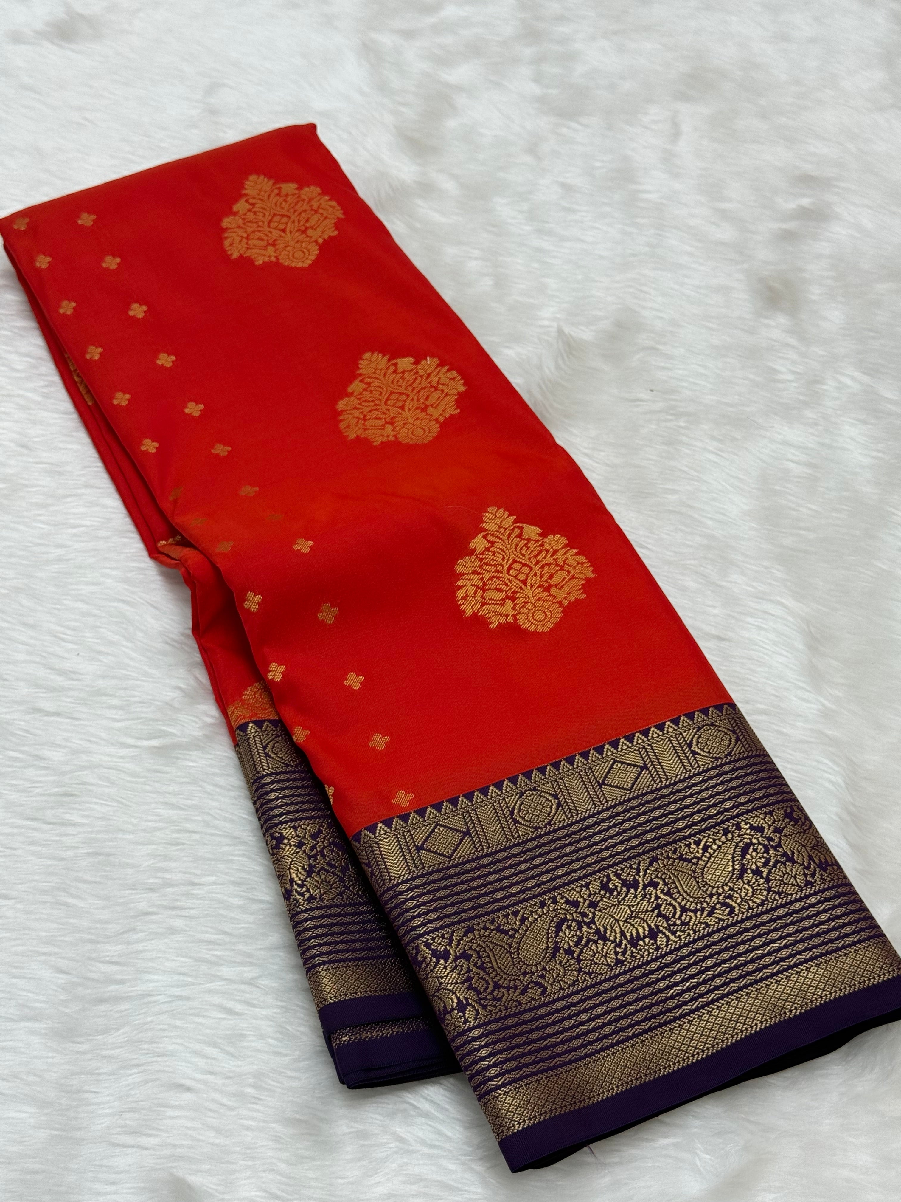 PREMIUM SEMI KANCHI SILK SAREE - VERMILLION RED