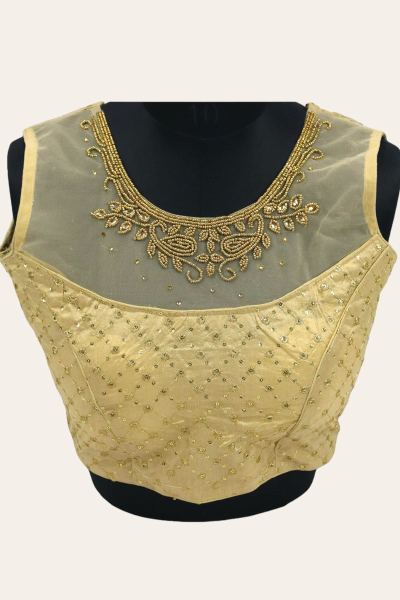 WOMEN'S MAGGAM EMBROIDERY WORK SAREE BLOUSE - SANDAL