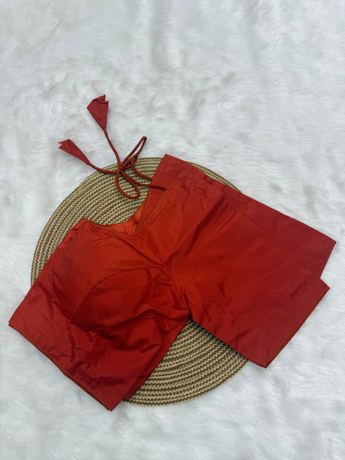 PLAIN SILK READY TO WEAR SAREE BLOUSE - BURNT ORANGE