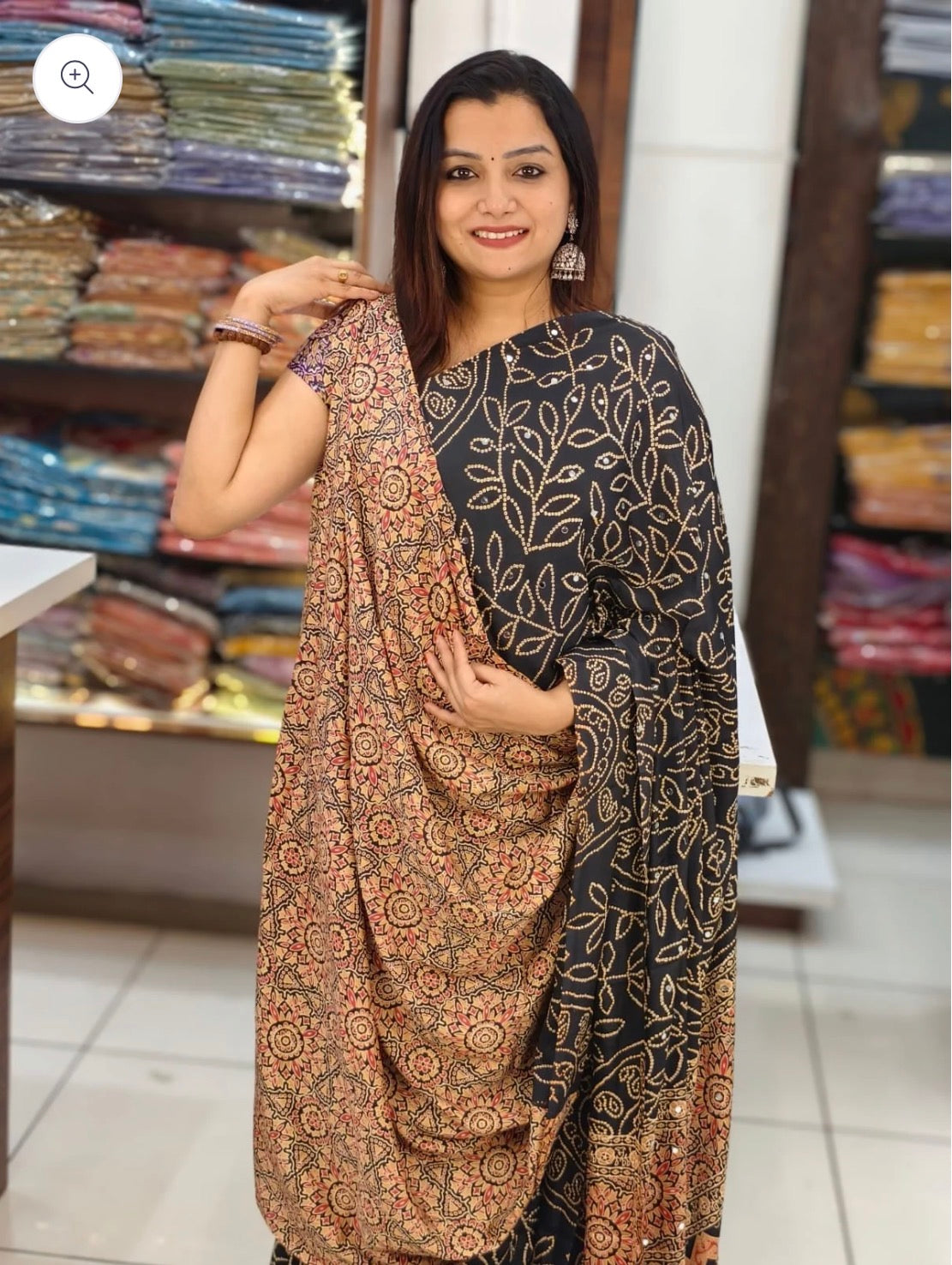 SOFT SEMI CREPE SILK SAREE WITH MIRROR WORK -