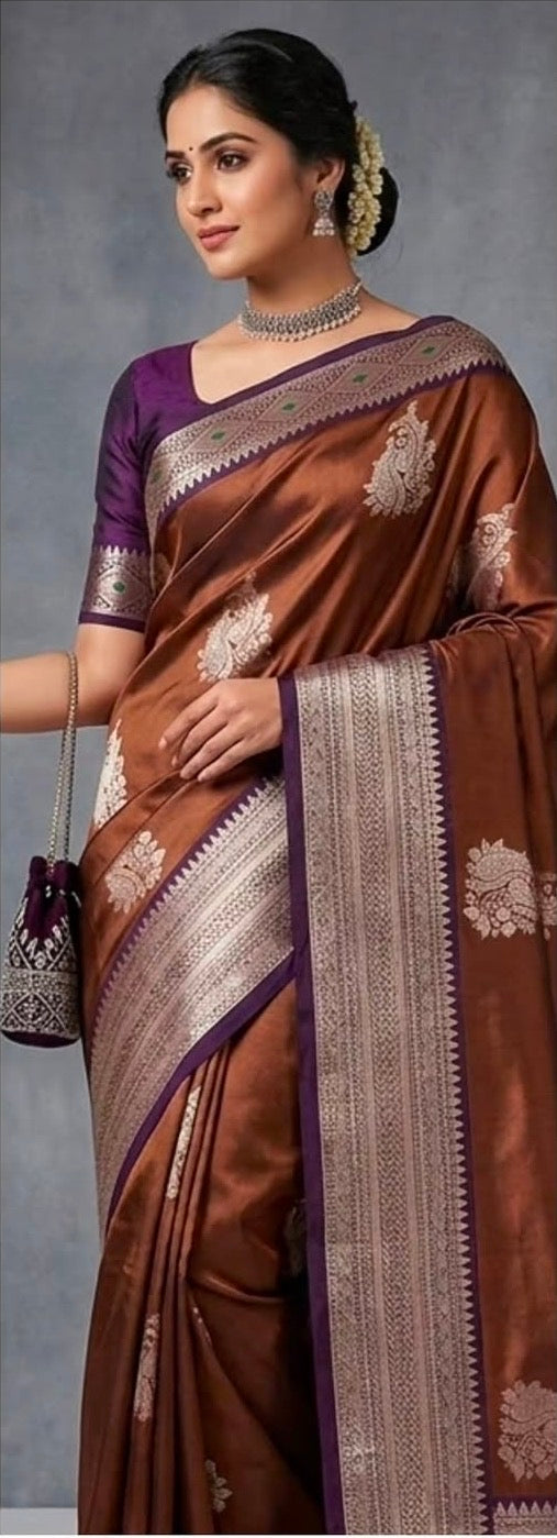 PREMIUM BANARASI SILK SAREE - CHESTNUT