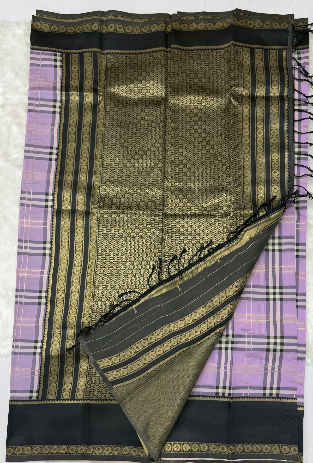 SEMI SILK BURBERRY CHECKS SAREE WITH BLOUSE - MULTI COLOUR