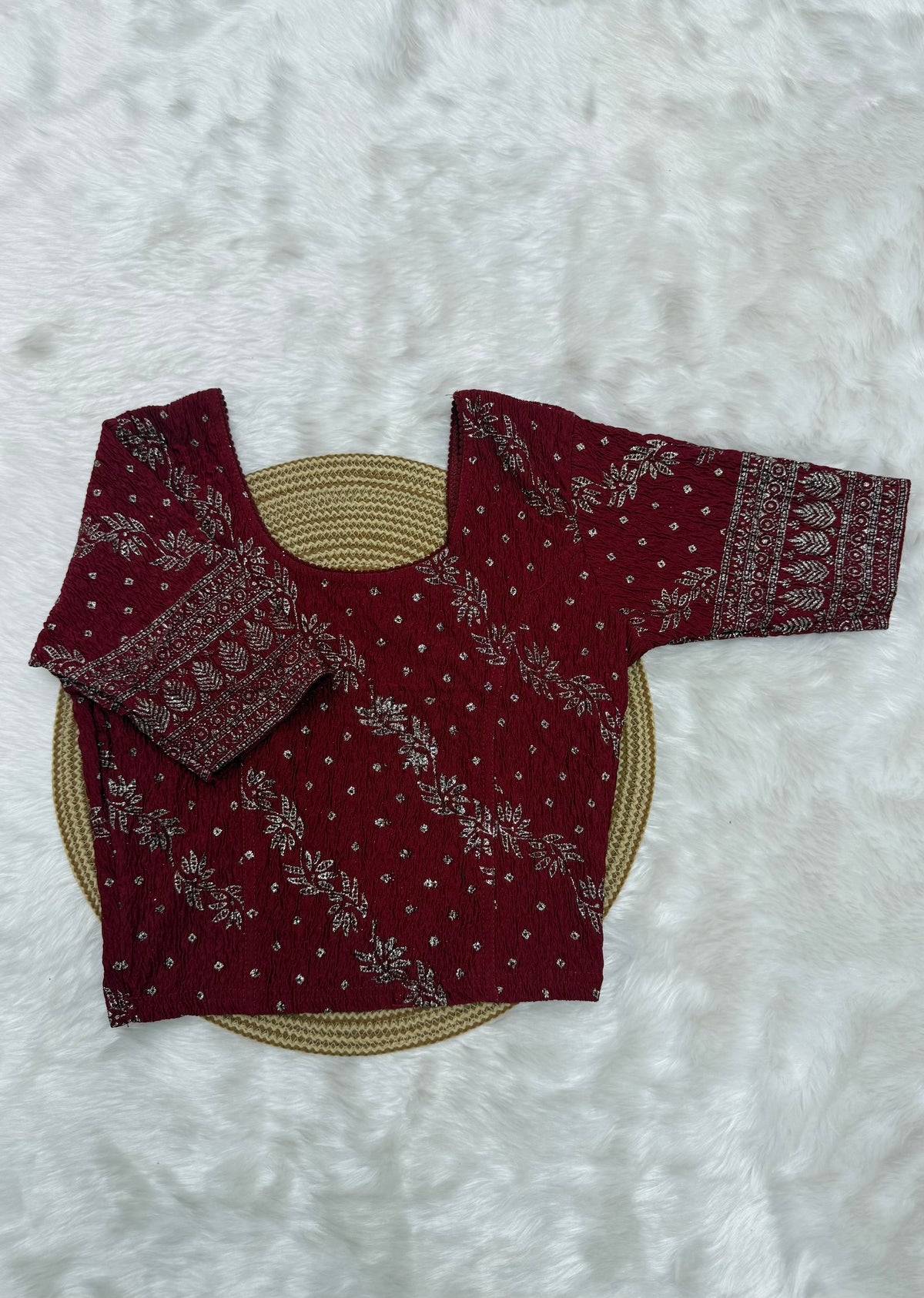 FLORAL PRINTED STRETCHABLE BLOUSE - MAROON
