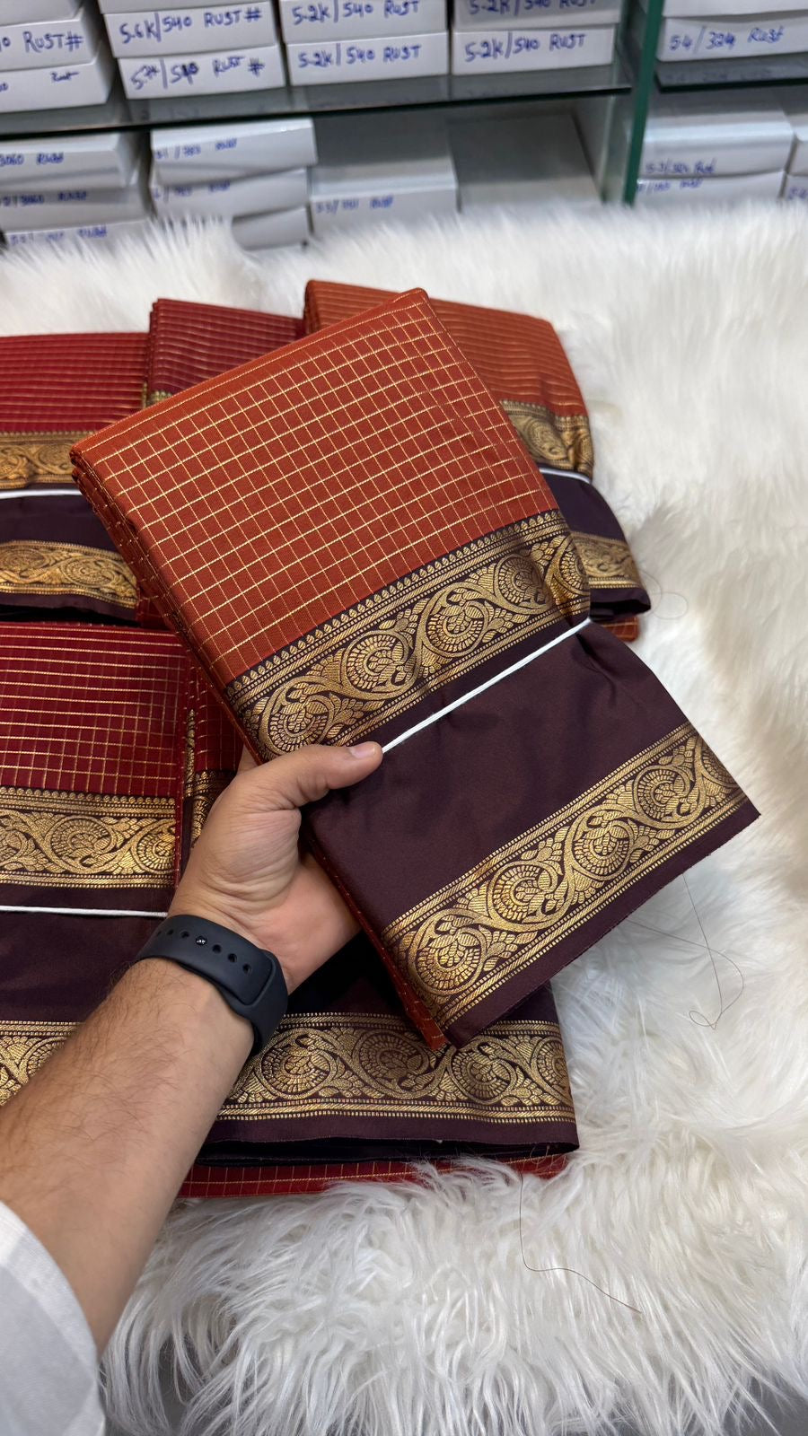 PREMIUM SEMI KANCHI SILK SAREE - RUST ORANGE