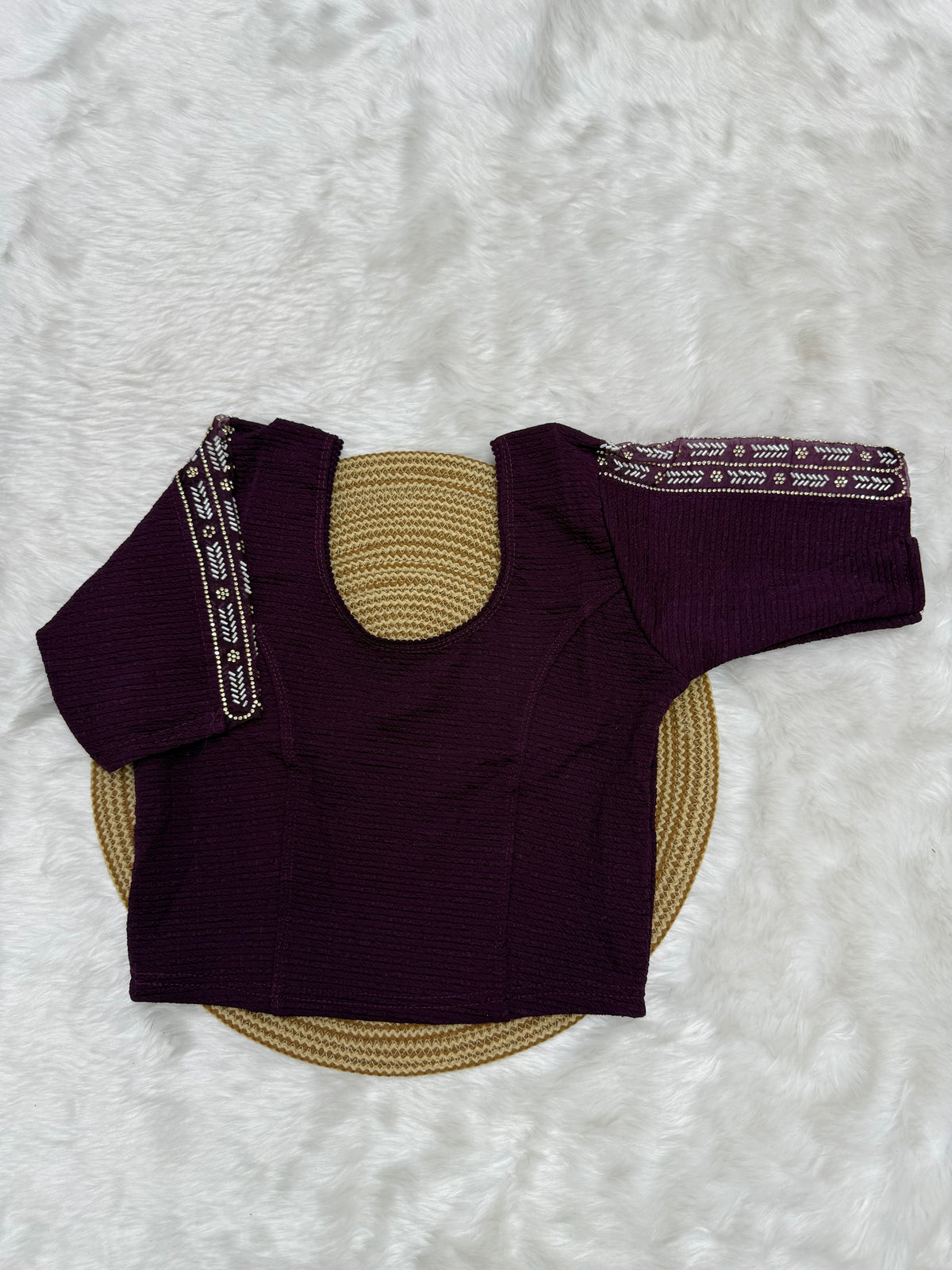 DESIGNER BEADWORK STRETCHABLE BLOUSE - WINE