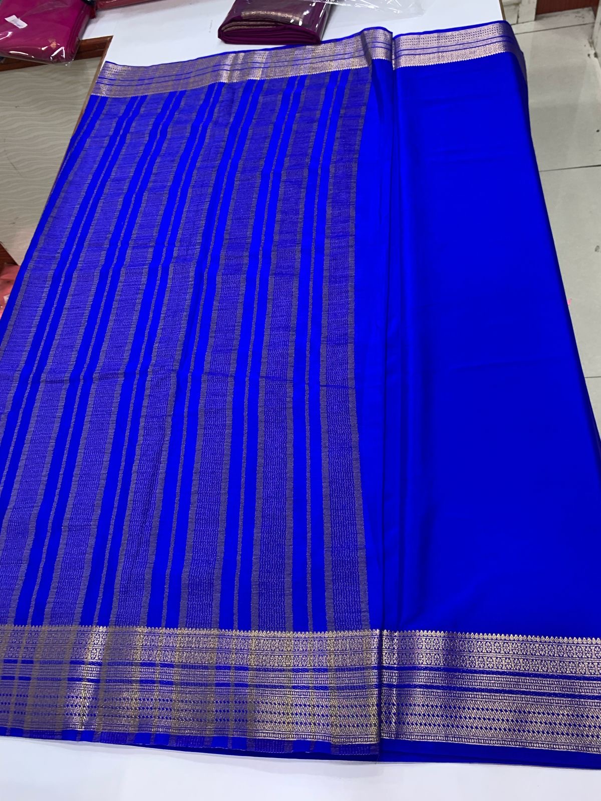 MYSORE PLAIN CREPE SILK SAREE - ROYAL BLUE