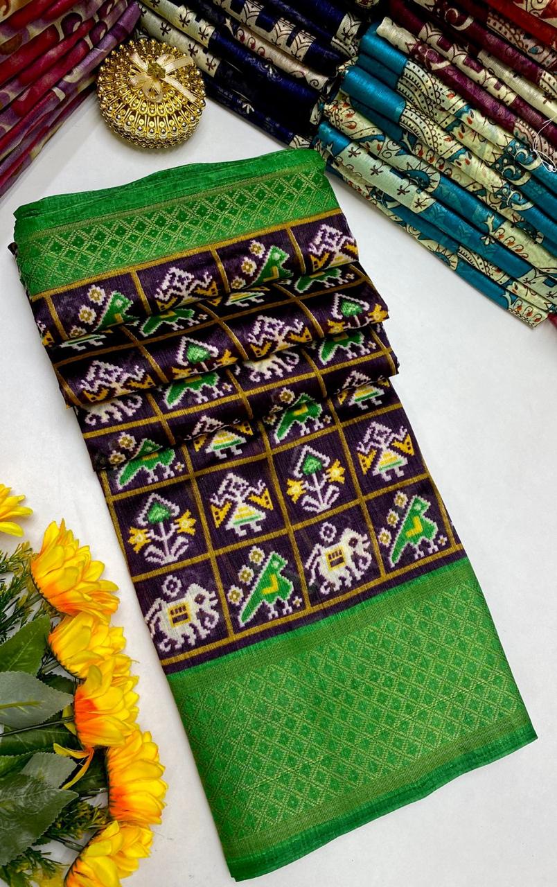 DOLLA SILK SAREE WITH GRAND BANARASI BORDER - EGGPLANT & GREEN