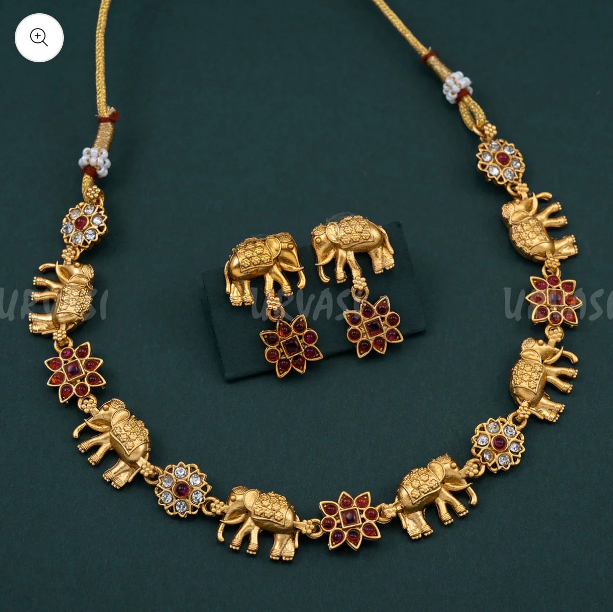 ELEPHANT SUFI GREEN AND RUBY NECKLACE - RUBY+WHITE