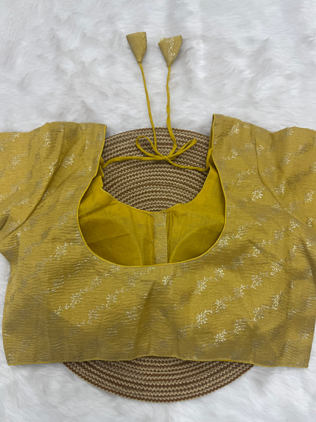 DESIGNER JACQUARD READY TO WEAR SAREE BLOUSE - GOLD