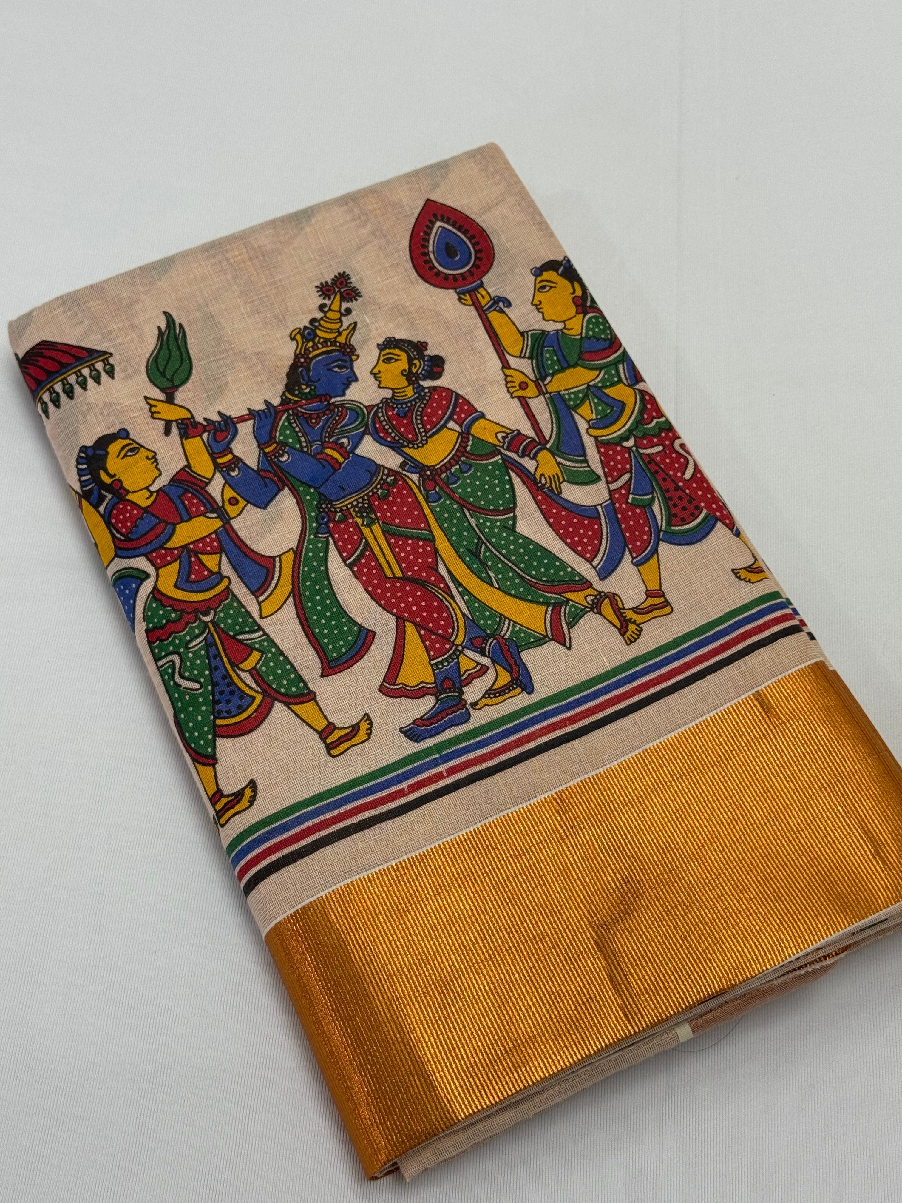 MURAL PAINTED/PRINTED KASAVU TISSUE SAREE (COPPER)