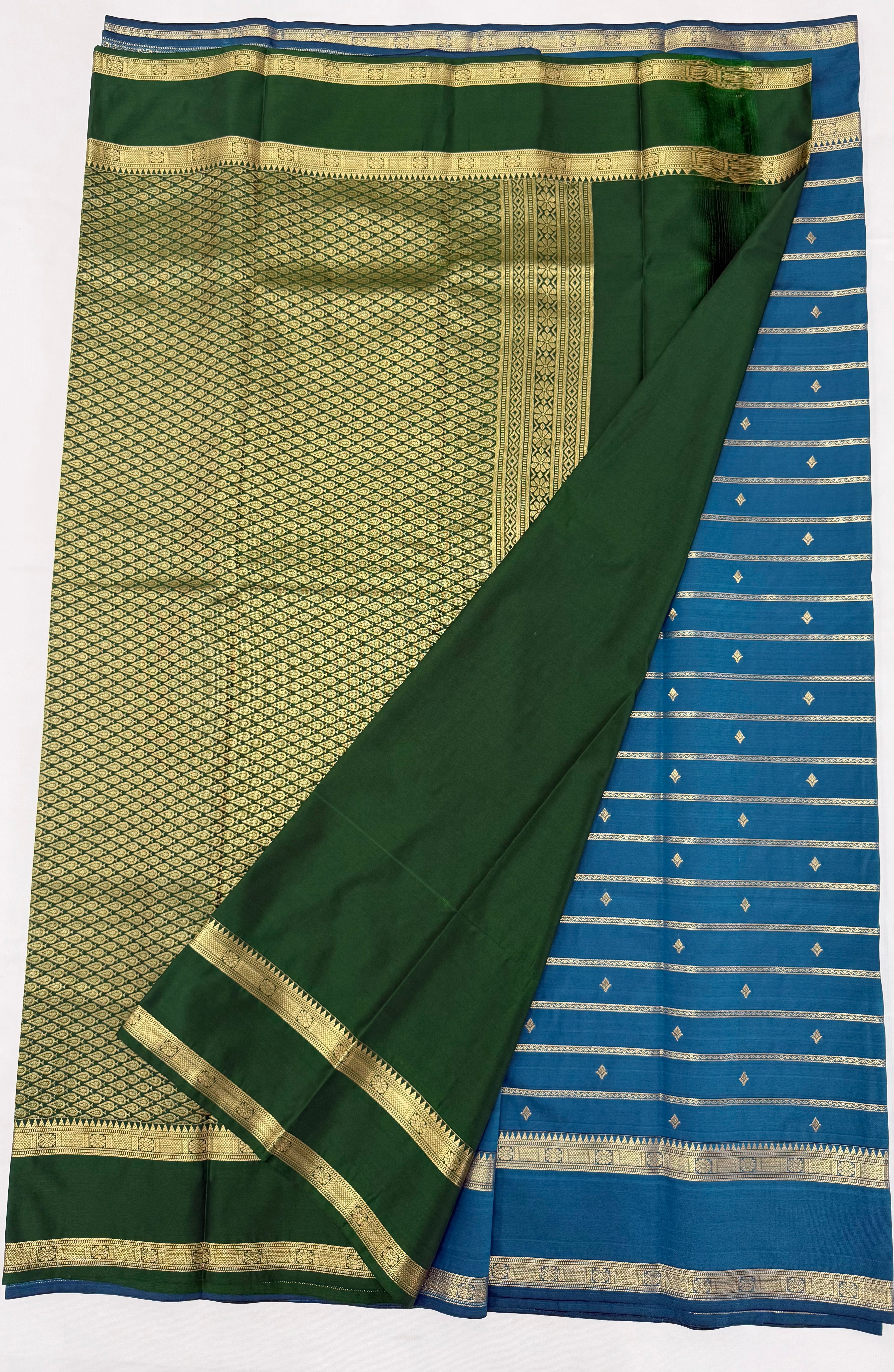 PREMIUM SEMI KANCHI SILK SAREE - TEAL GREEN