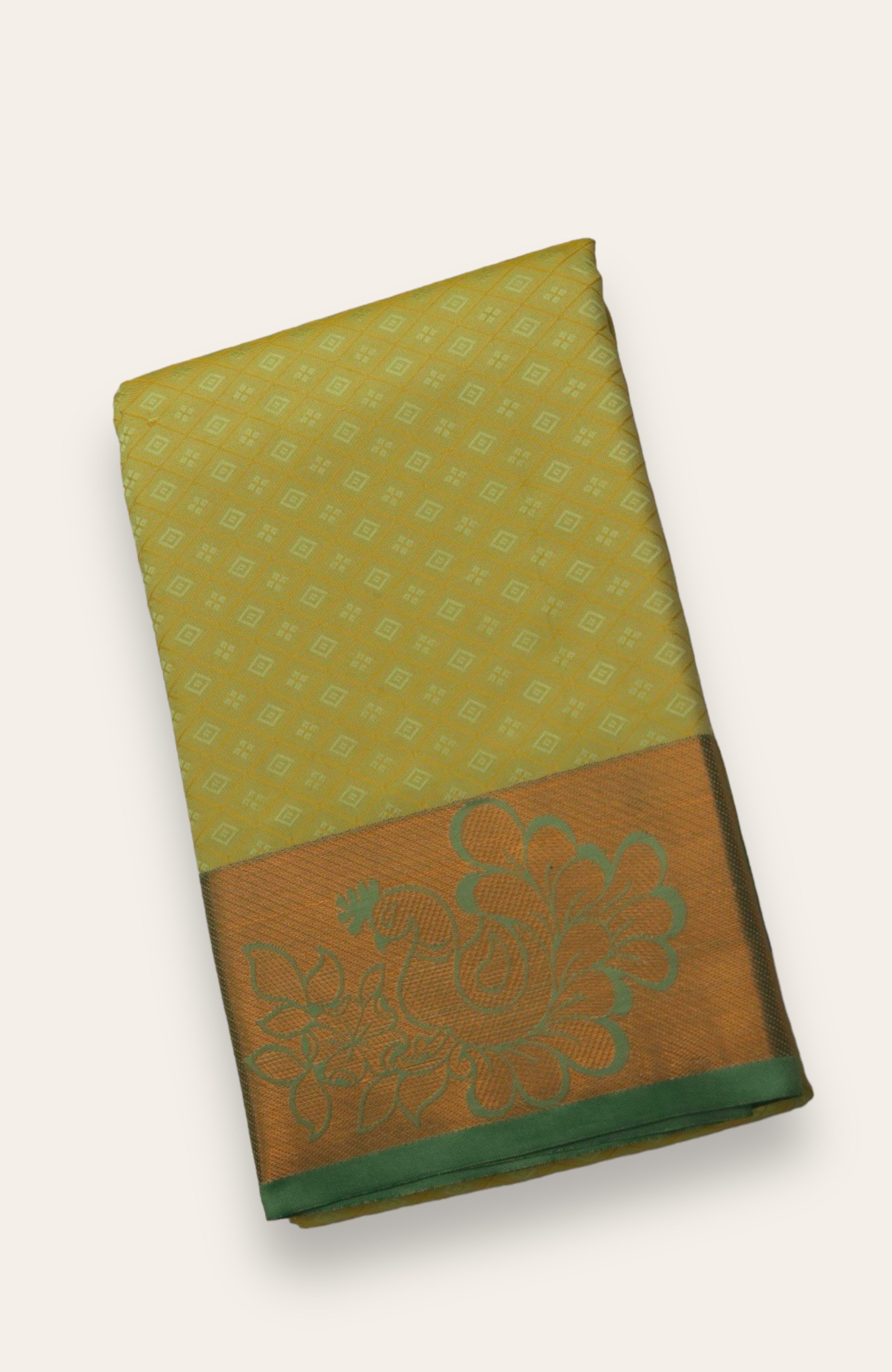 SEMI SILK 3D EMBOSSED SAREE - BANANA YELLOW