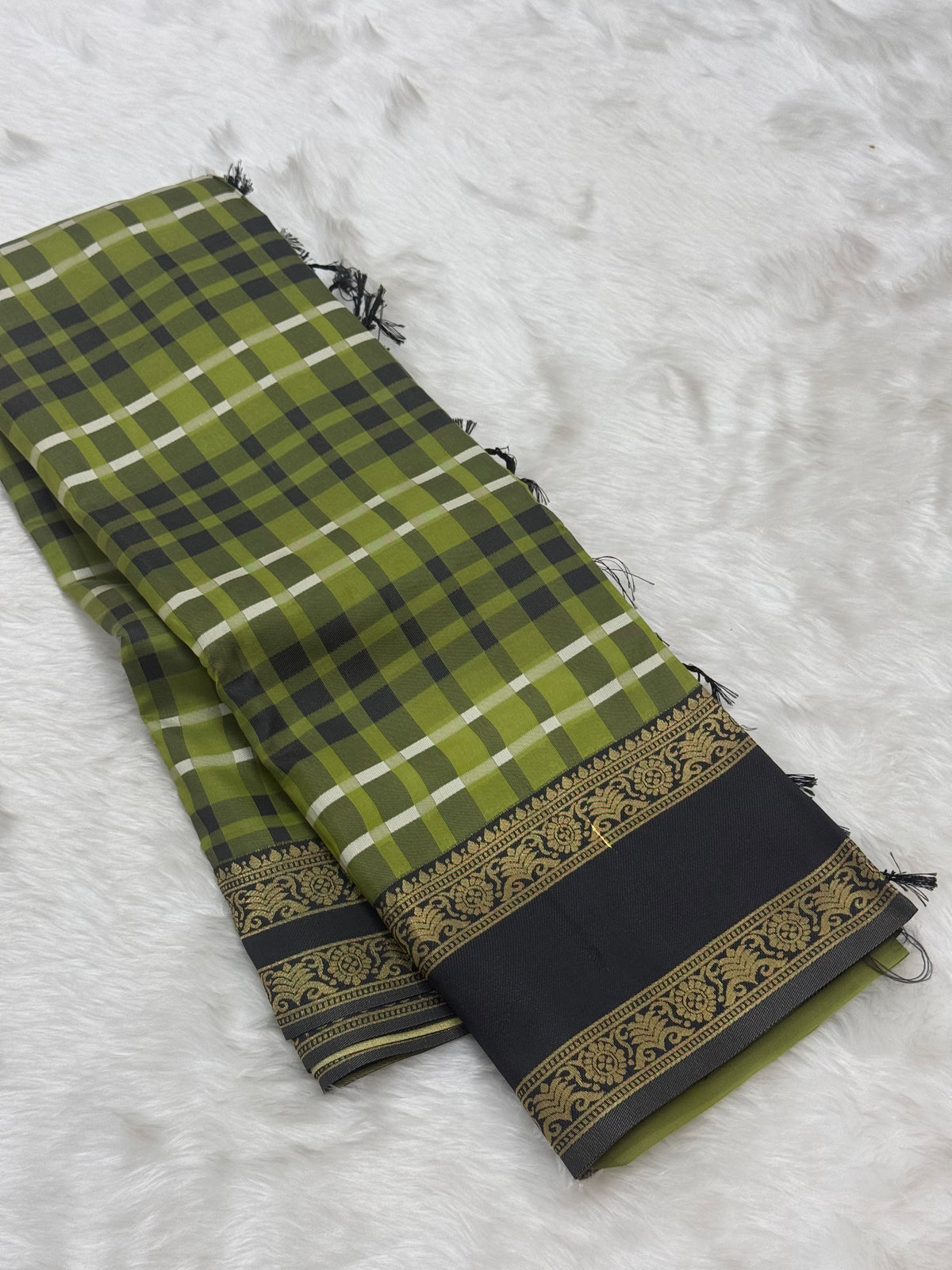 SEMI SILK BURBERRY CHECKS SAREE WITH BLOUSE - MULTI COLOUR