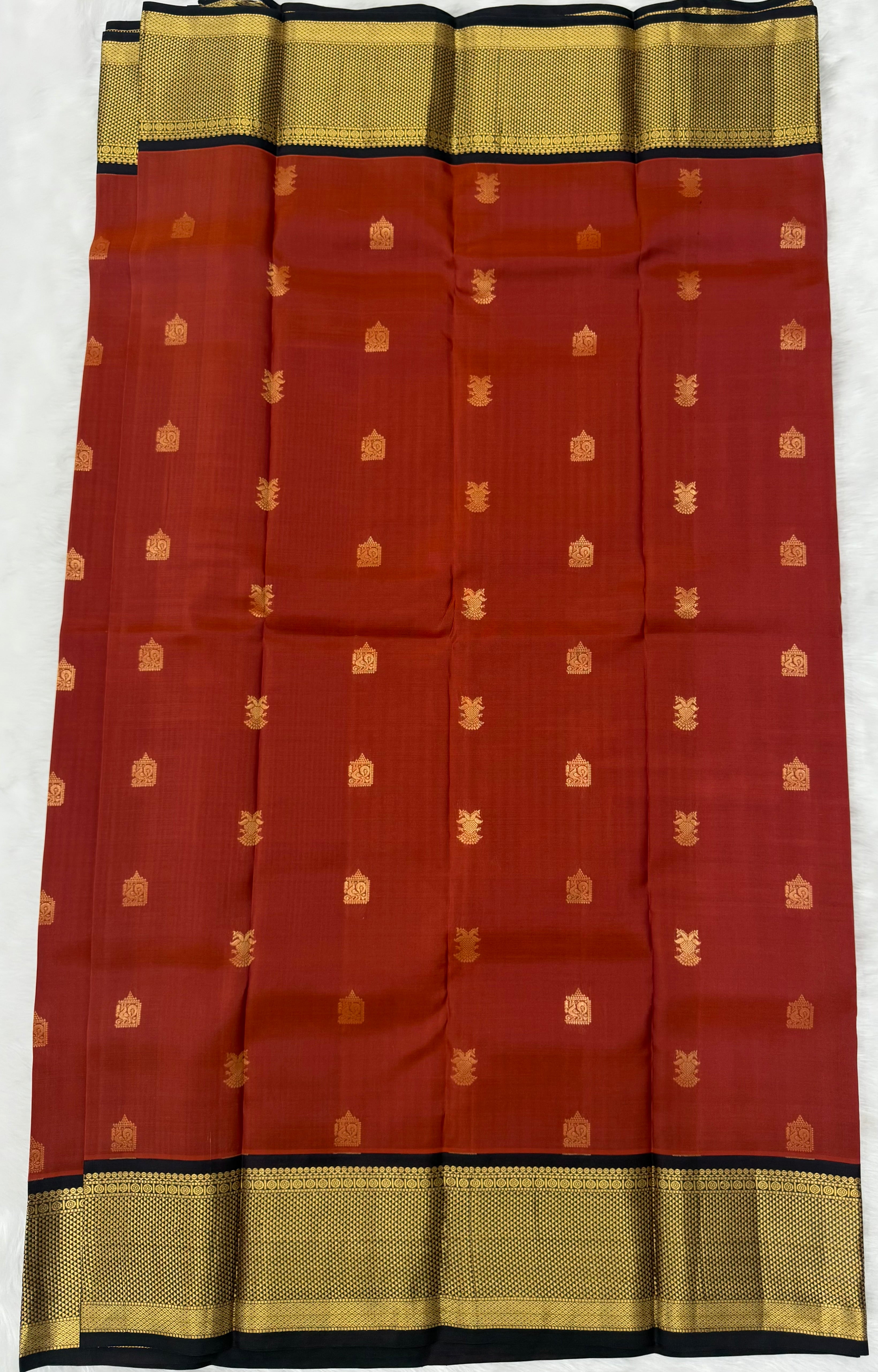KANCHIPURAM PURE SILK SAREE | SILKMARK® CERTIFIED - RUST ORANGE