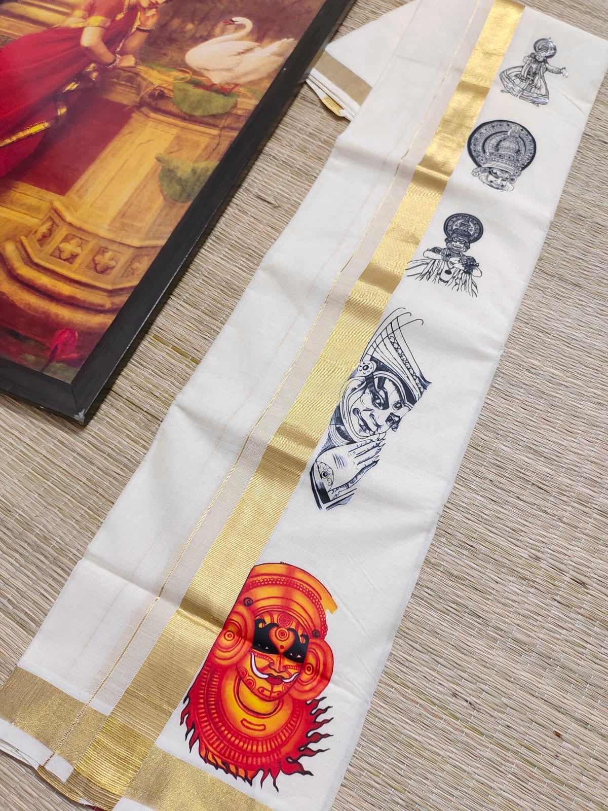 PREMIUM GOLDEN KASAVU PRINTED DOUBLE MUNDU
