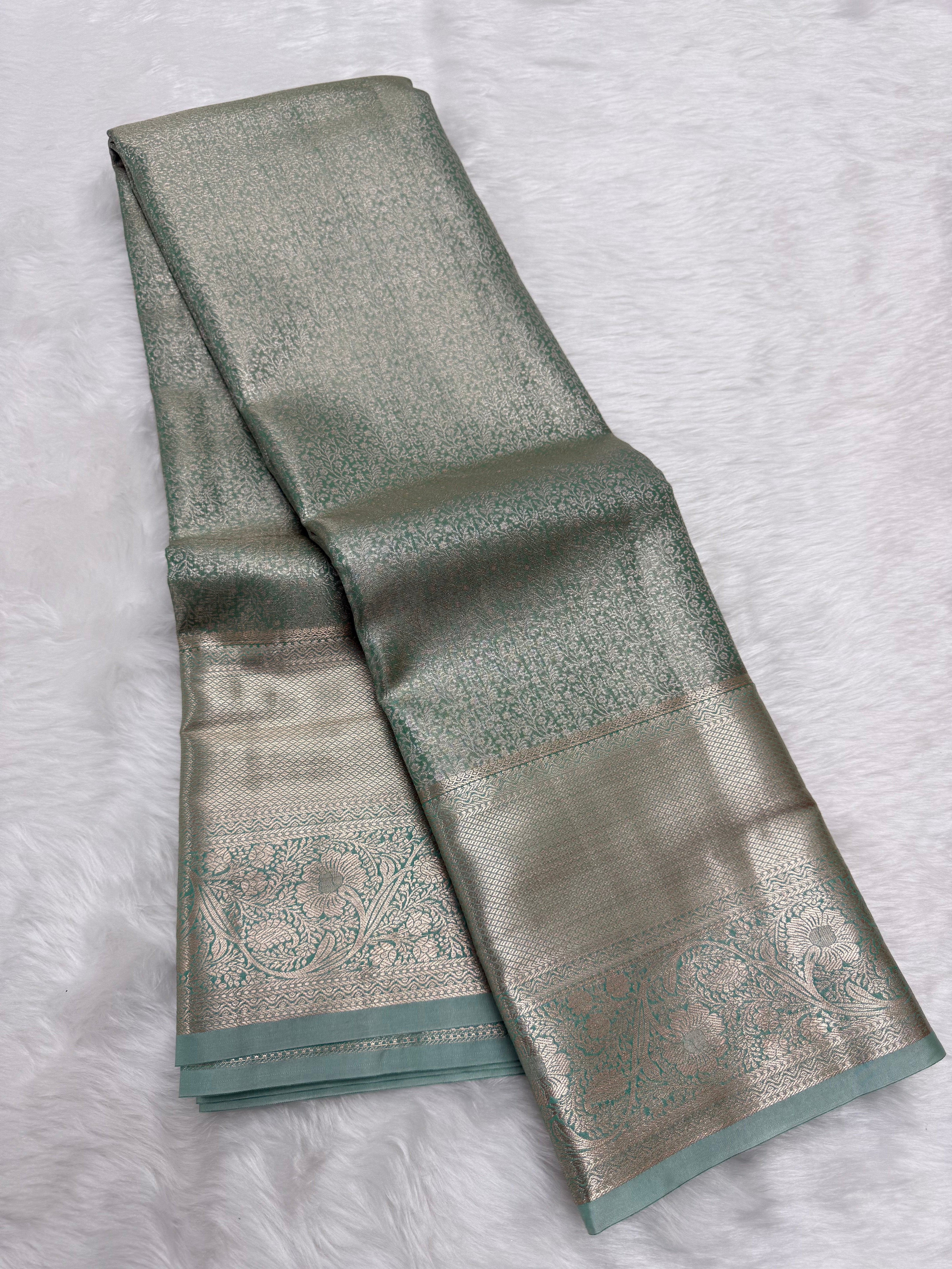 PREMIUM KANCHI TISSUE SILK SAREE - PASTEL TEAL