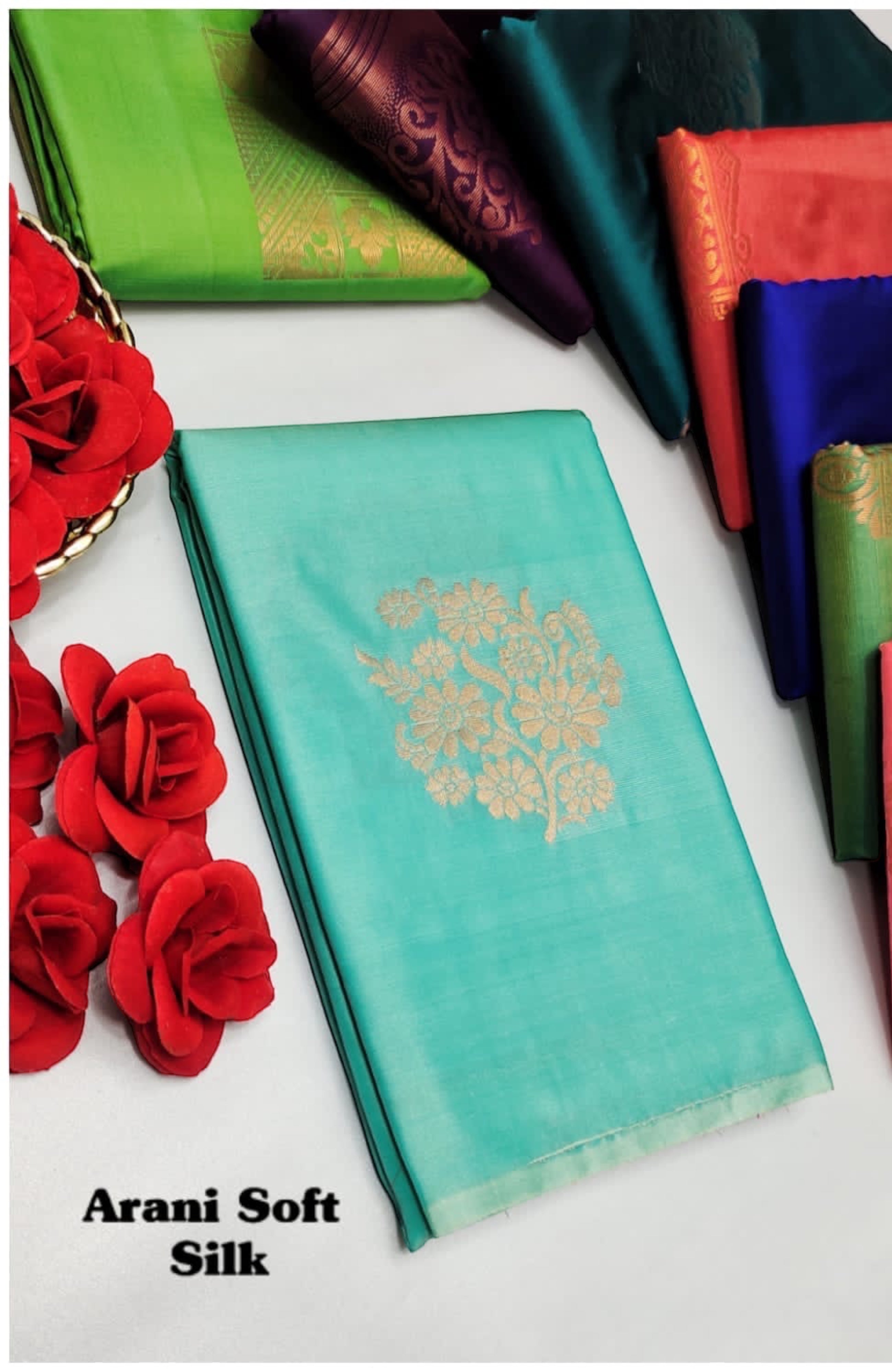 ARANI SOFT SILK SAREES - TURQUOISE BLUE