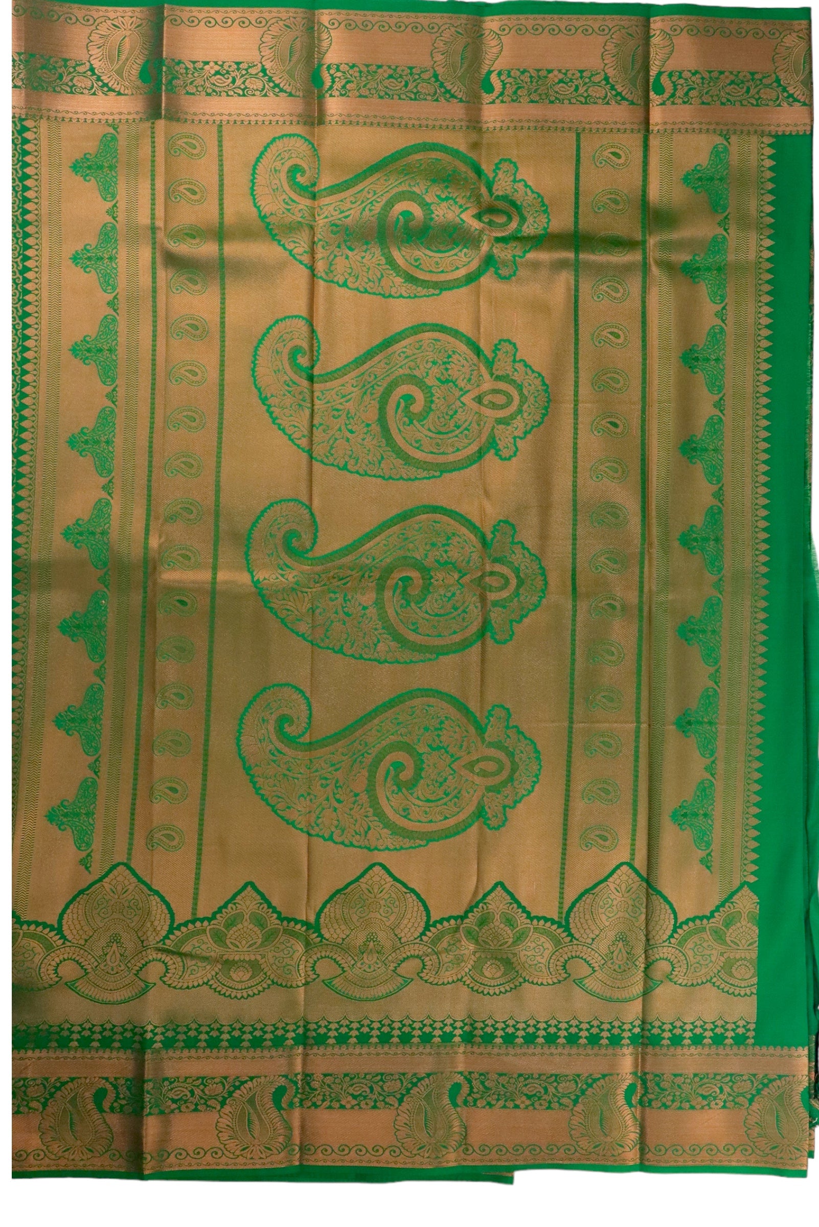 GREEN ART SILK SAREE WITH COPPER ZARI BORDER