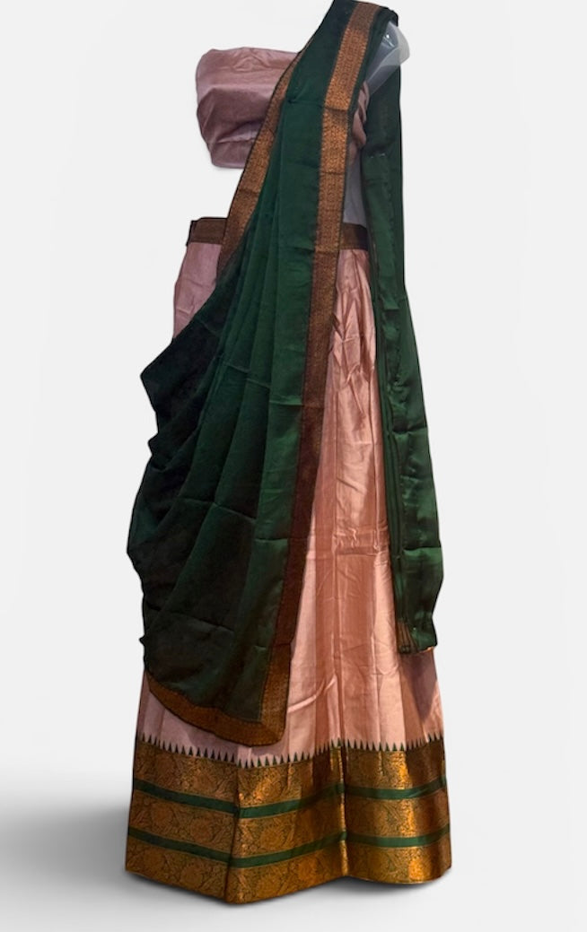 TRADITIONAL ONAM SPECIAL COTTON SILK DHAVANI SET - PASTEL PINK