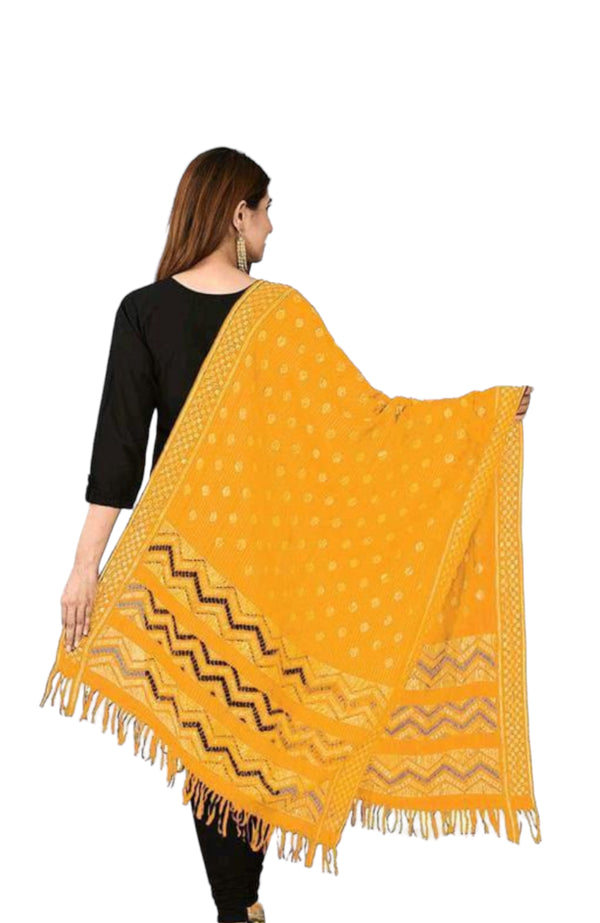 DESIGNER BANARASI RUFFLE SILK GOLD ZARI WORK DUPATTA