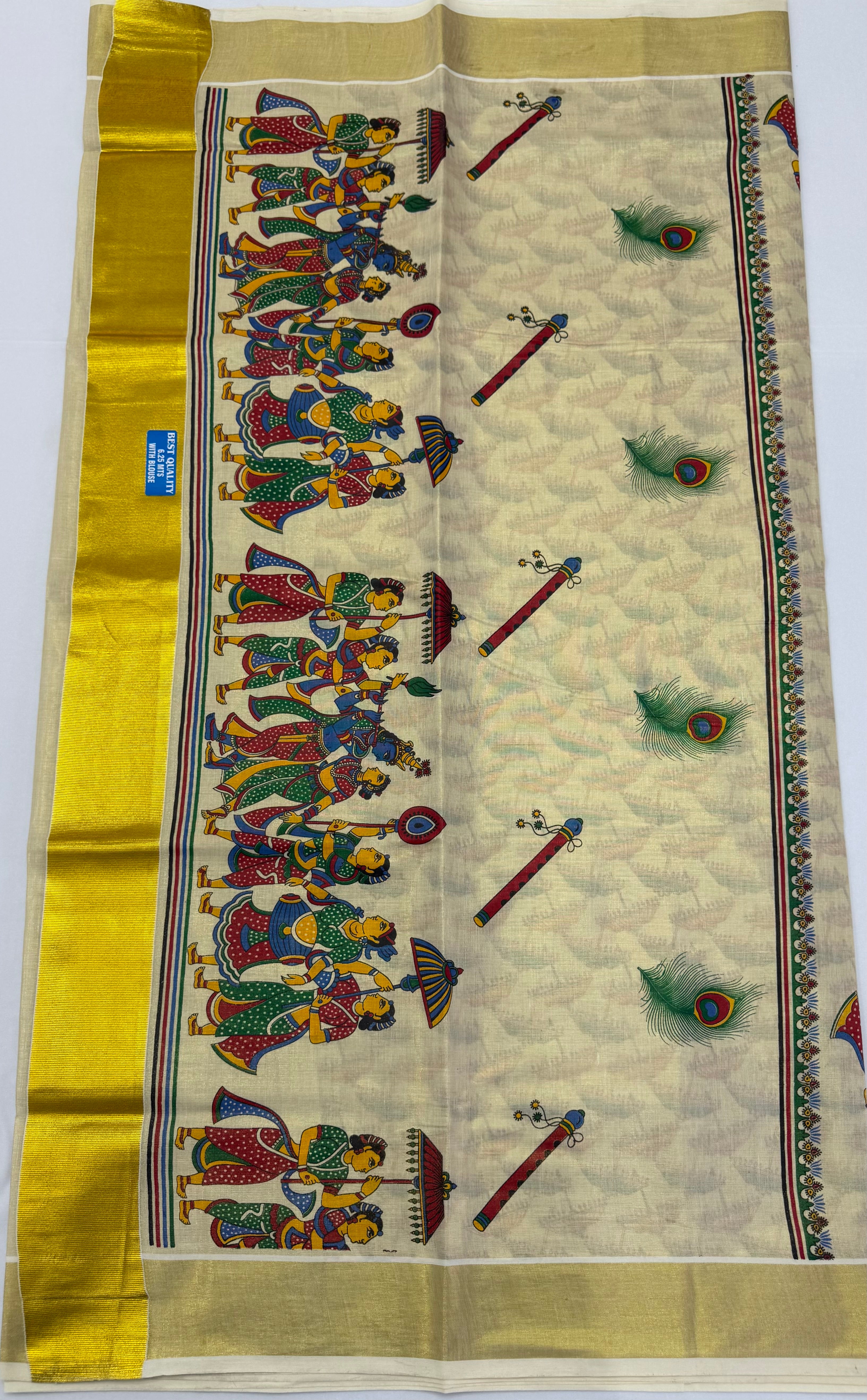 MURAL PAINTED/PRINTED KASAVU TISSUE SAREE (GOLD)