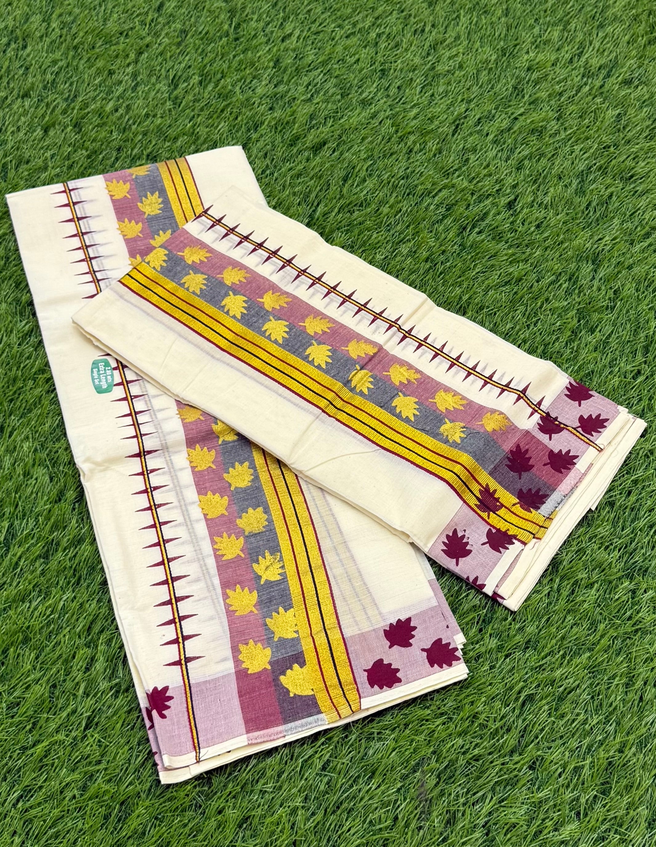 KASAVU COTTON FANCY SINGLE SET MUNDU (MUNDUM NERIYATHUM) - 2 X 2.80 MTRS - (OFF WHITE)