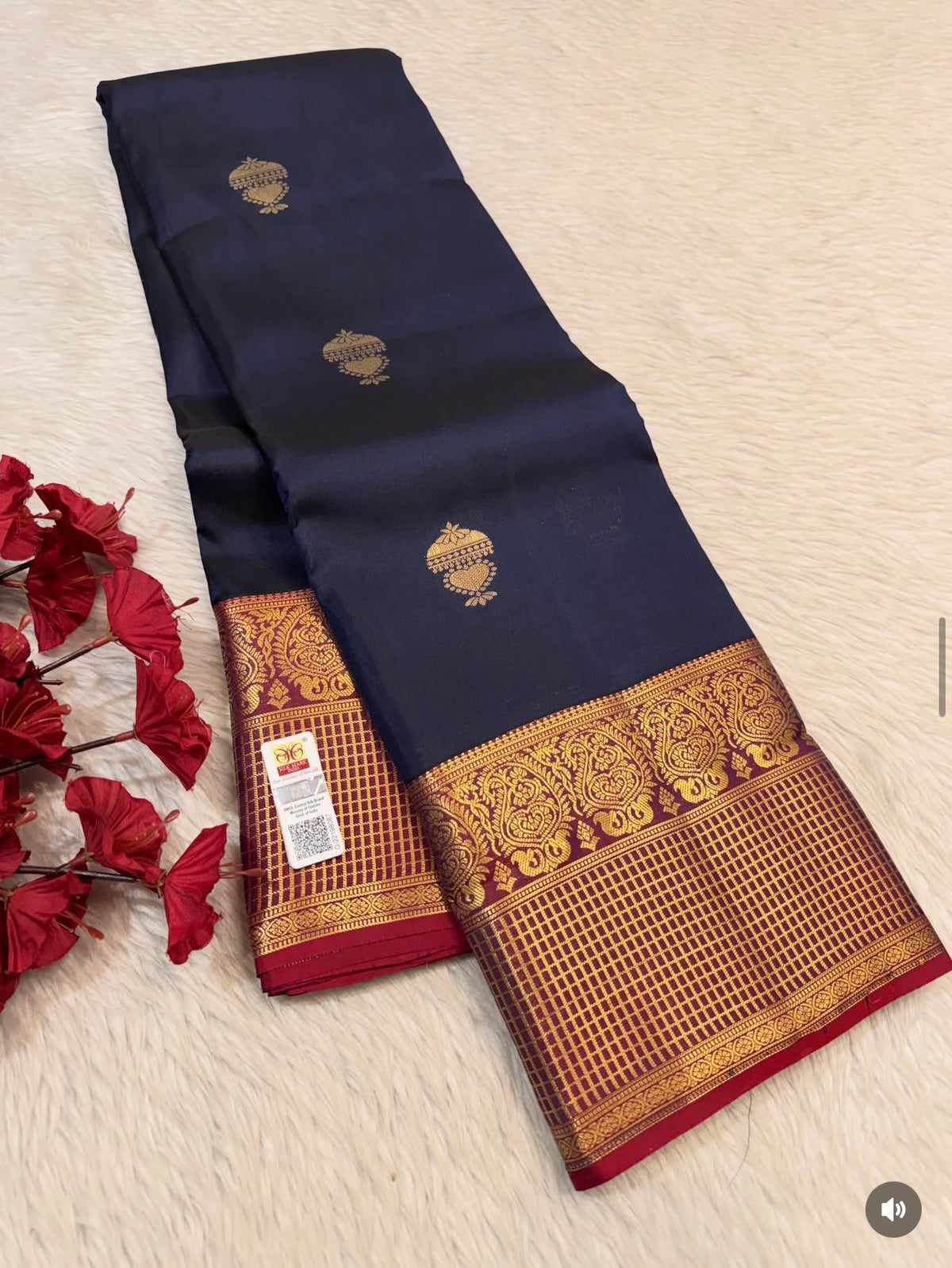 KANCHIPURAM PURE SILK SAREE | SILKMARK® CERTIFIED - NAVY BLUE