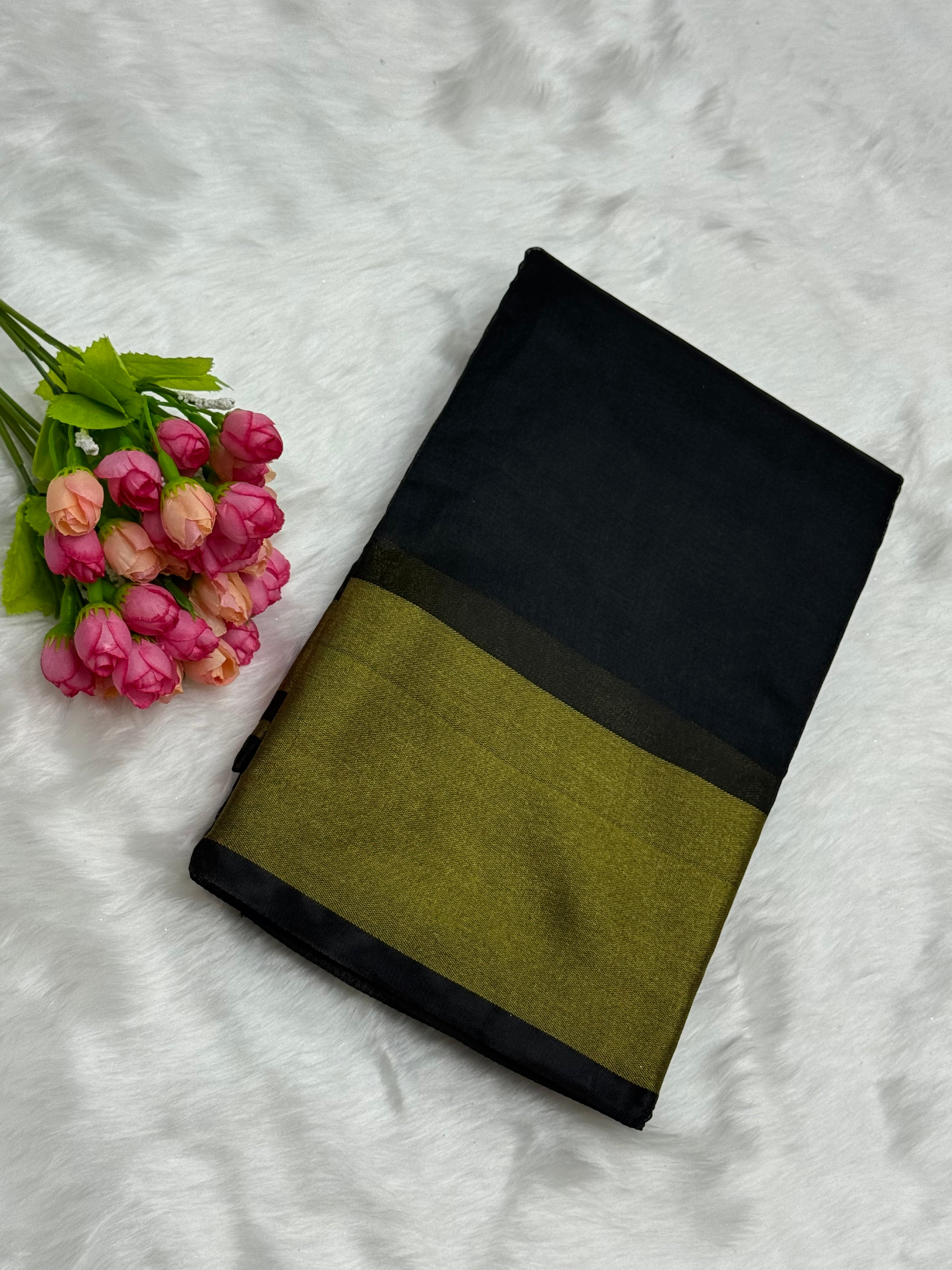 PLAIN SILK COTTON SAREE -BLACK