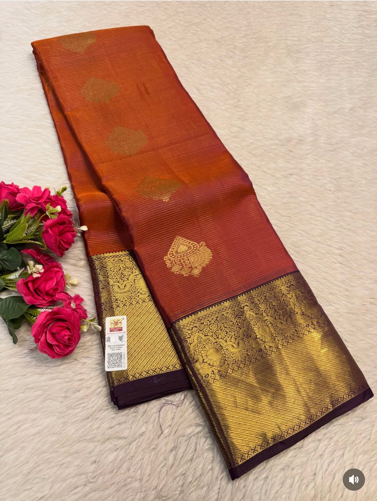 KANCHIPURAM PURE SILK SAREE | SILKMARK® CERTIFIED - BURNT ORANGE