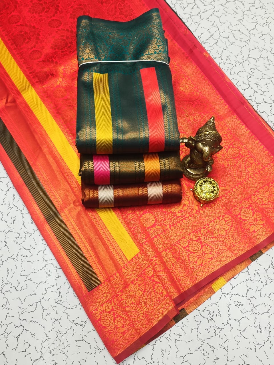SEMI KANCHI SILK SAREE WITH MULTICOLOUR STRIPS