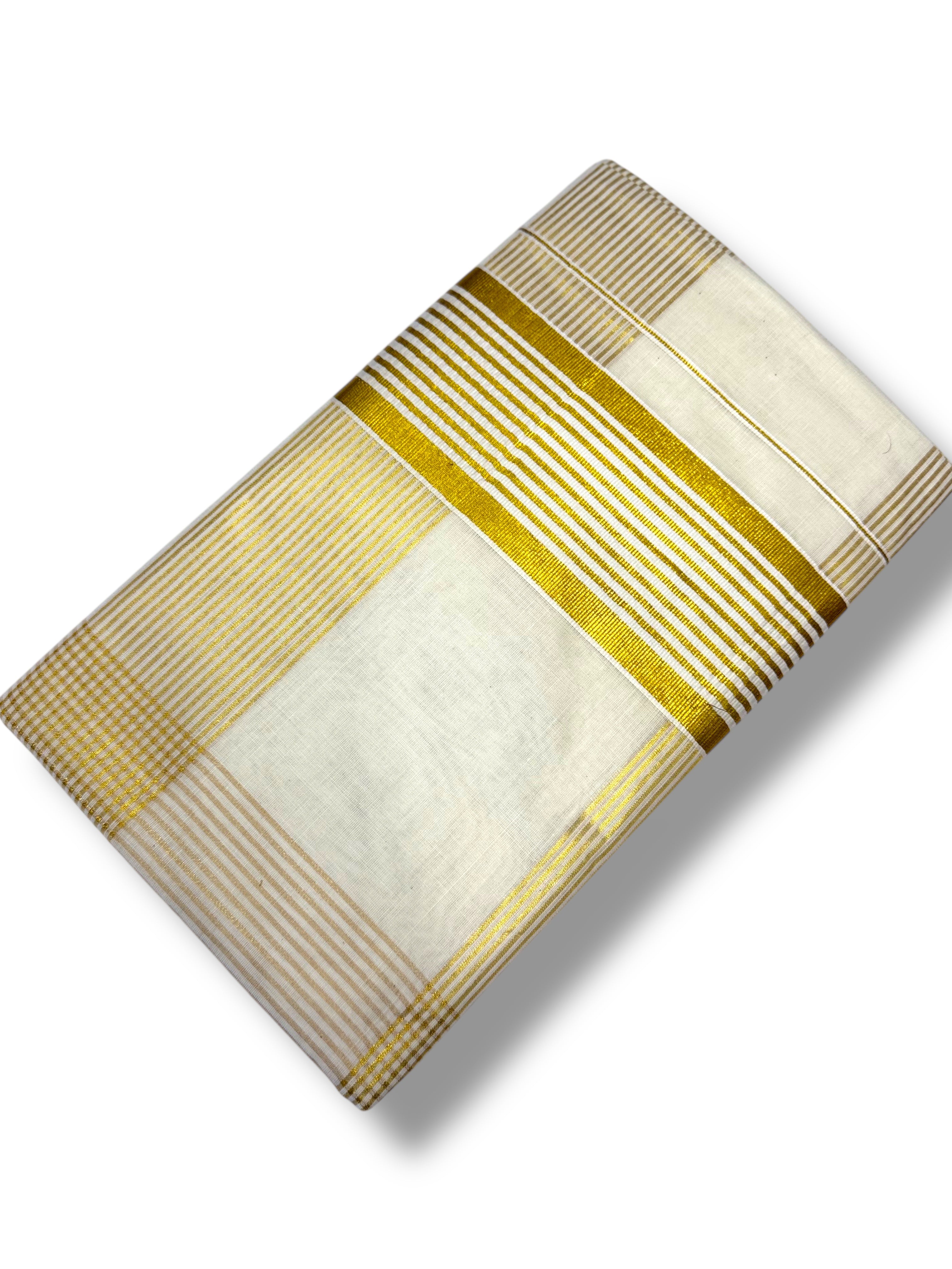 KERALA KASAVU COTTON CHECKED SET SAREE(GOLD)