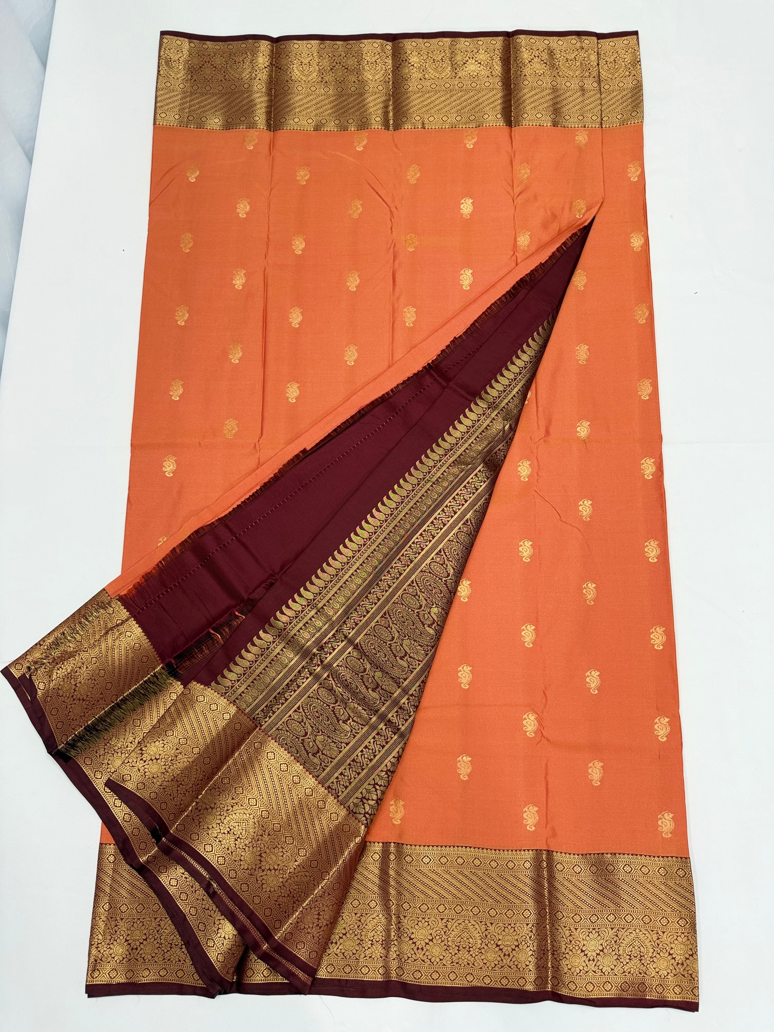 PREMIUM SEMI KANCHI SILK SAREE - ORANGE