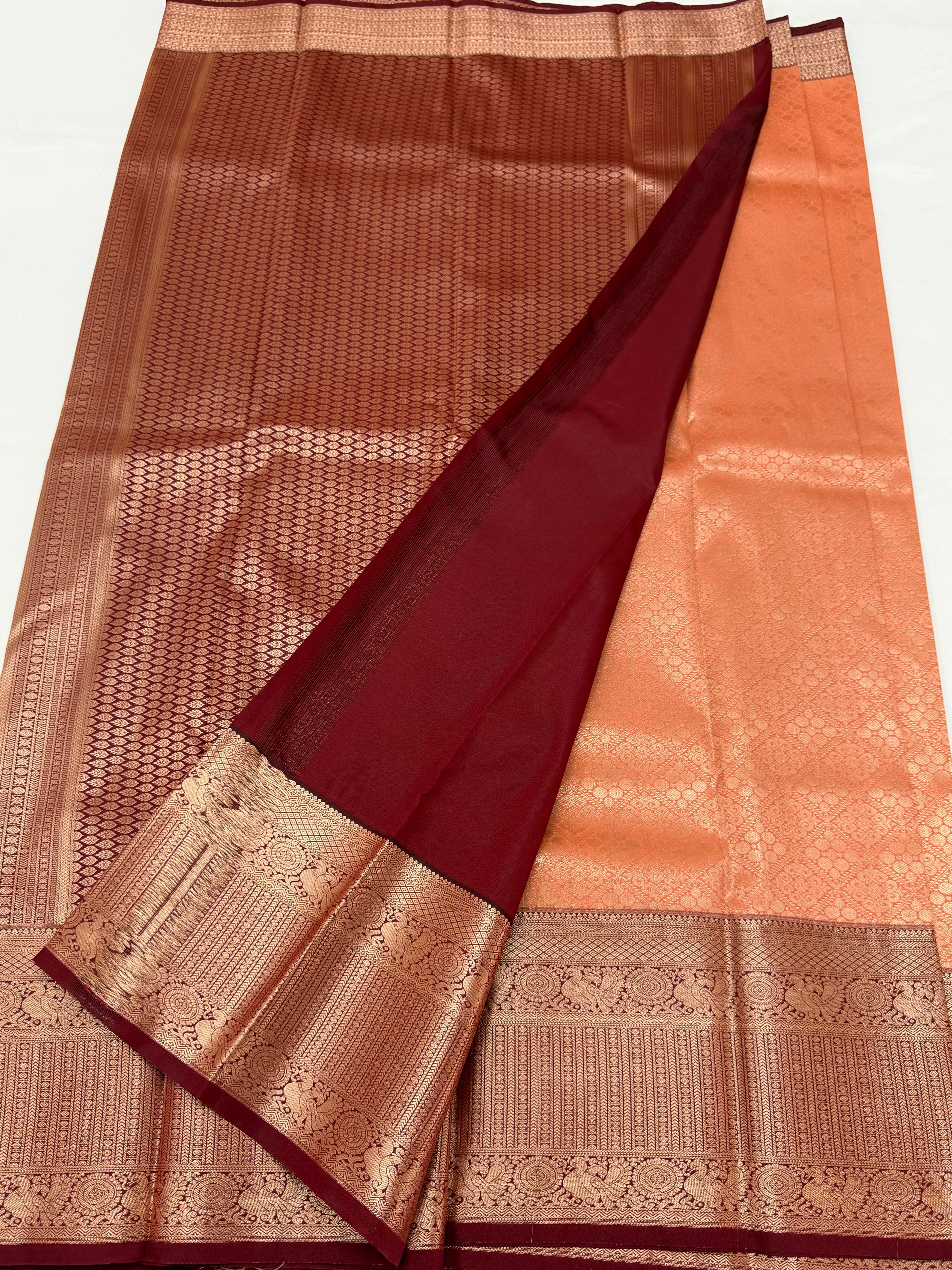 PREMIUM SEMI BROCADE SILK SAREE - CORAL
