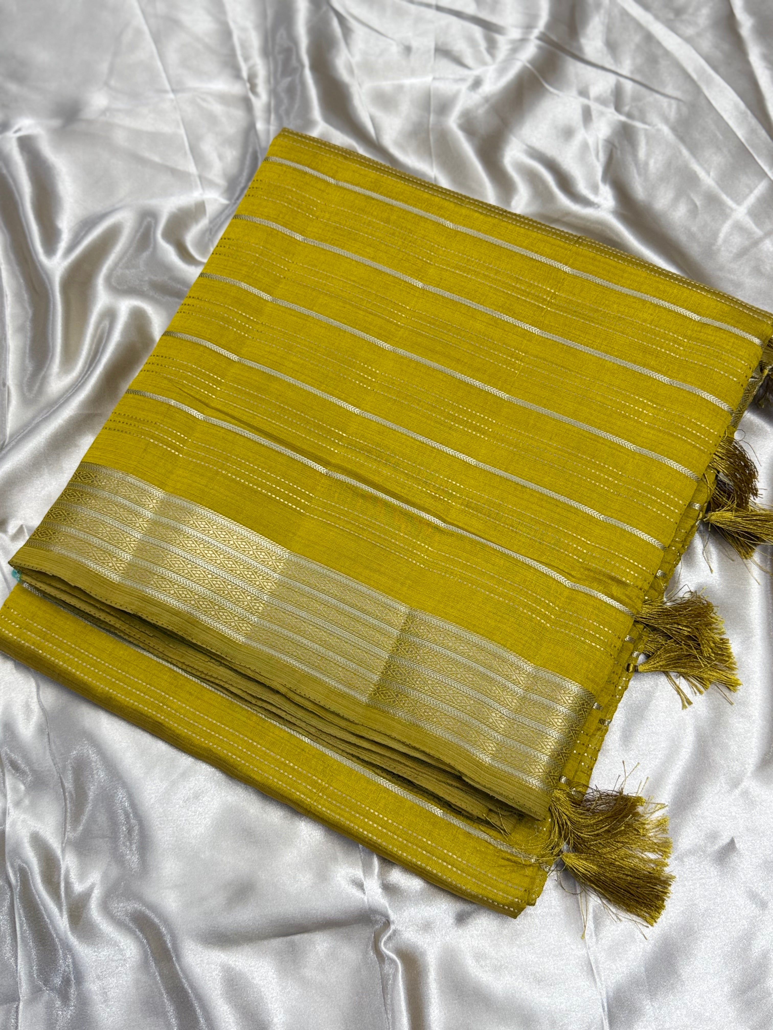 TUSSAR SILK SAREE WITH ZARI BORDER - HONEY YELLOW