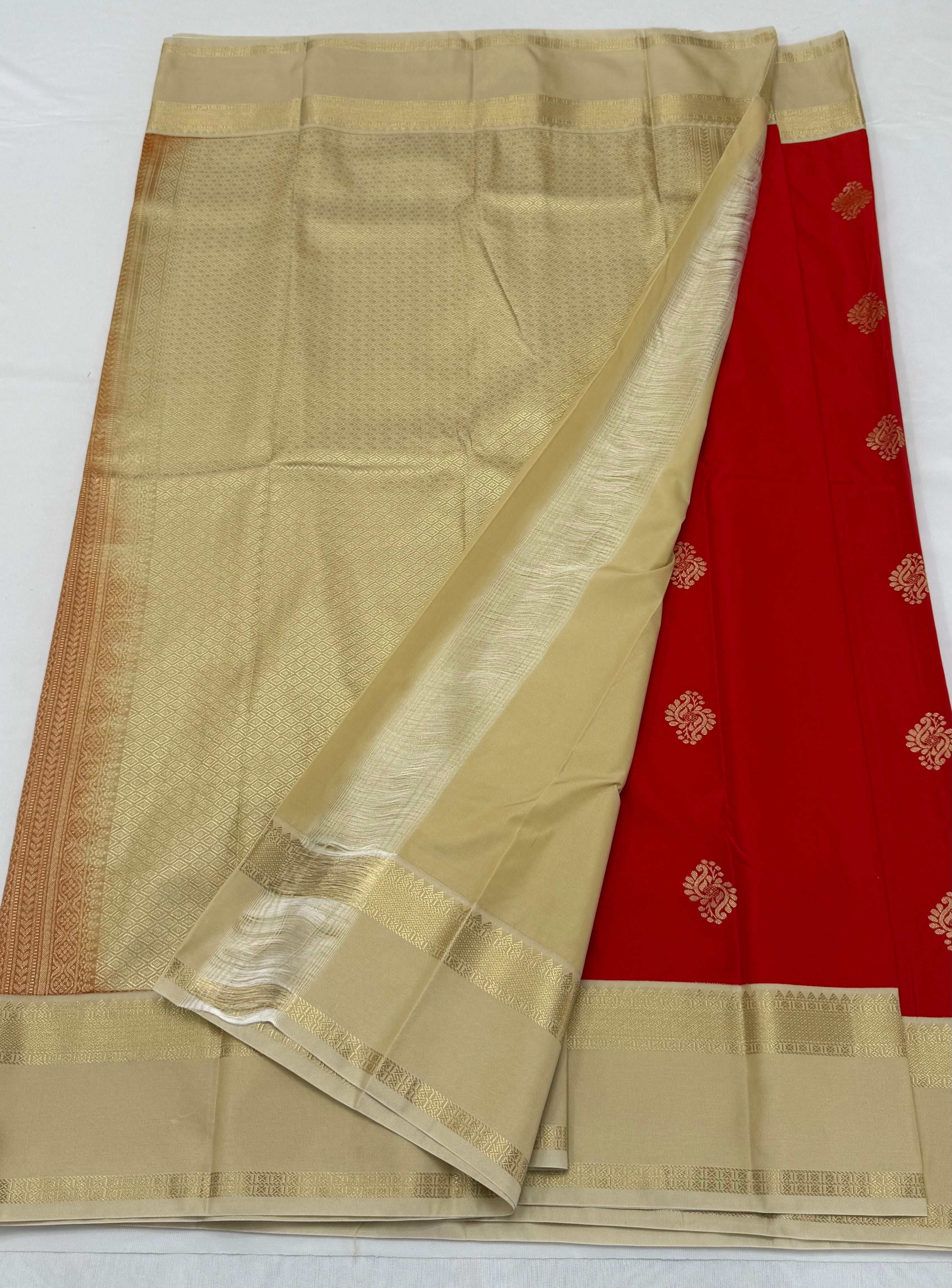 PREMIUM SEMI KANCHI SILK SAREE - VERMILLION
