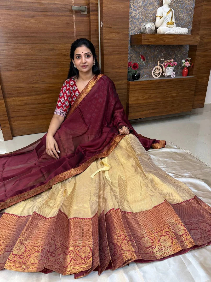 TRADITIONAL DESIGNER DHAVANI SET - BEIGE GOLD