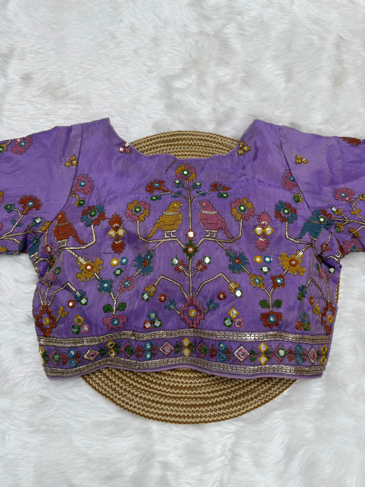 BRIDAL AARI WORK READY TO WEAR SAREE BLOUSE - LAVENDER